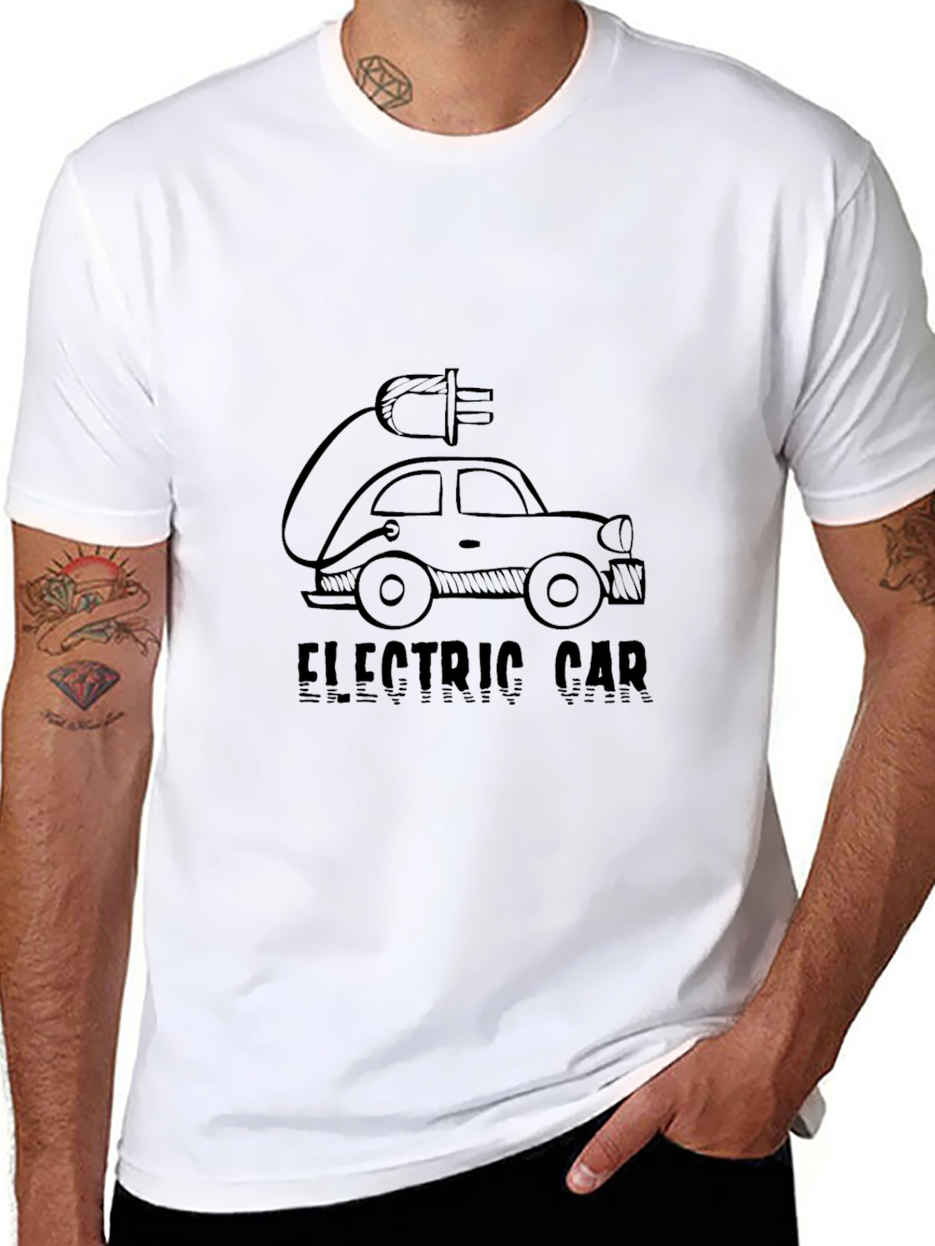 Electric Car Graphic Tee - Black Cotton Comfort
