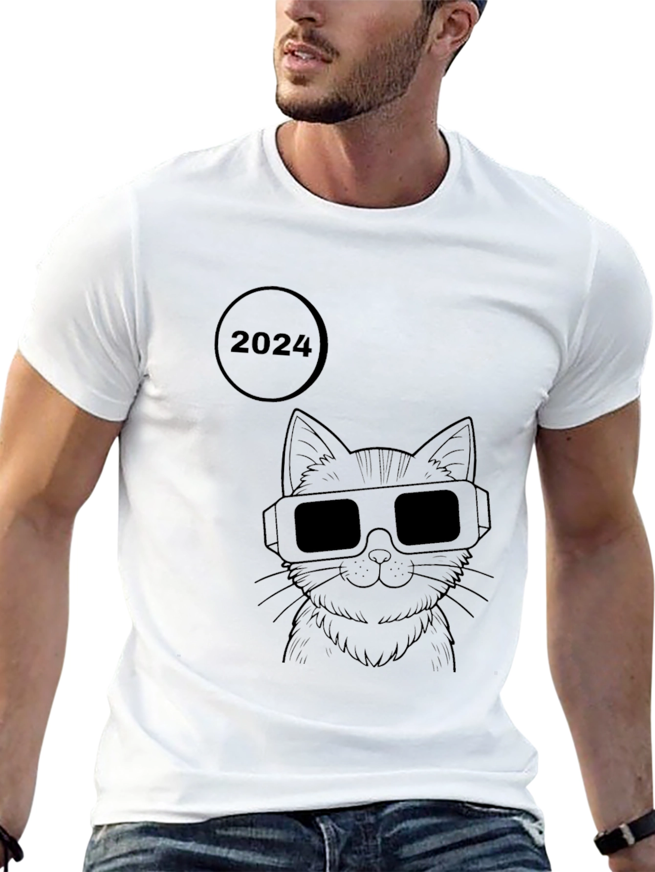 2024 Cat with Glasses Graphic T-Shirt