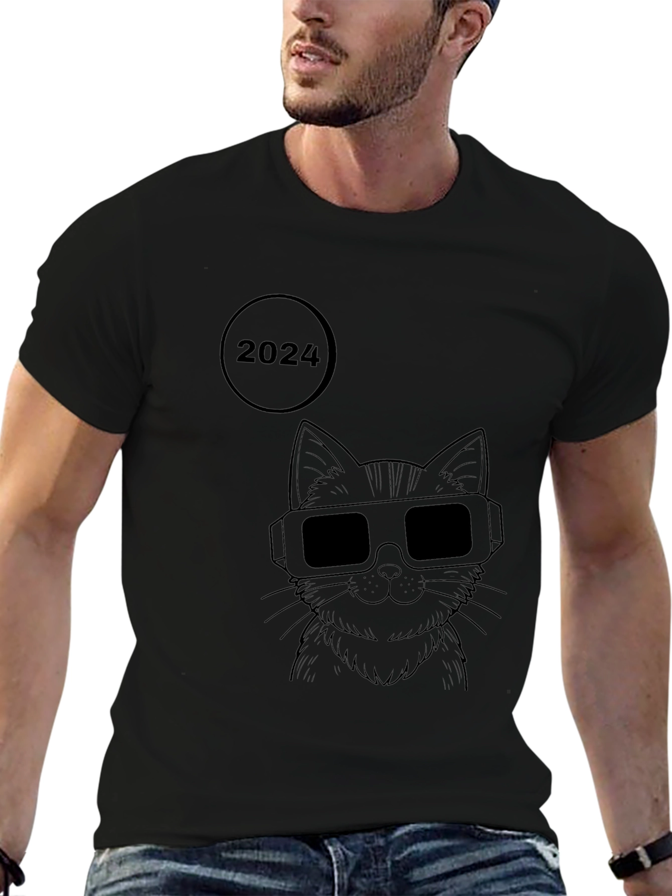 2024 Cat with Glasses Graphic T-Shirt
