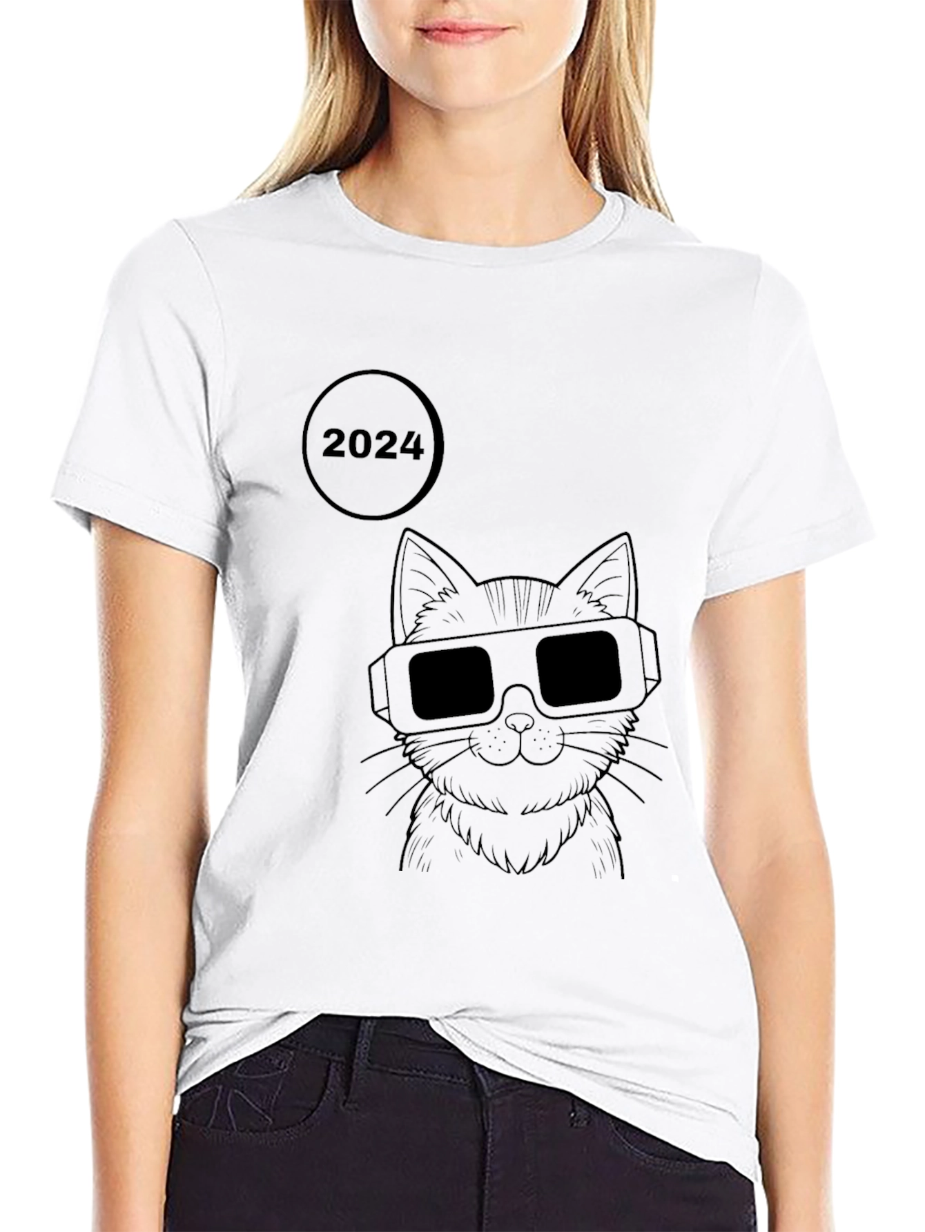 2024 Cat with Glasses Graphic T-Shirt