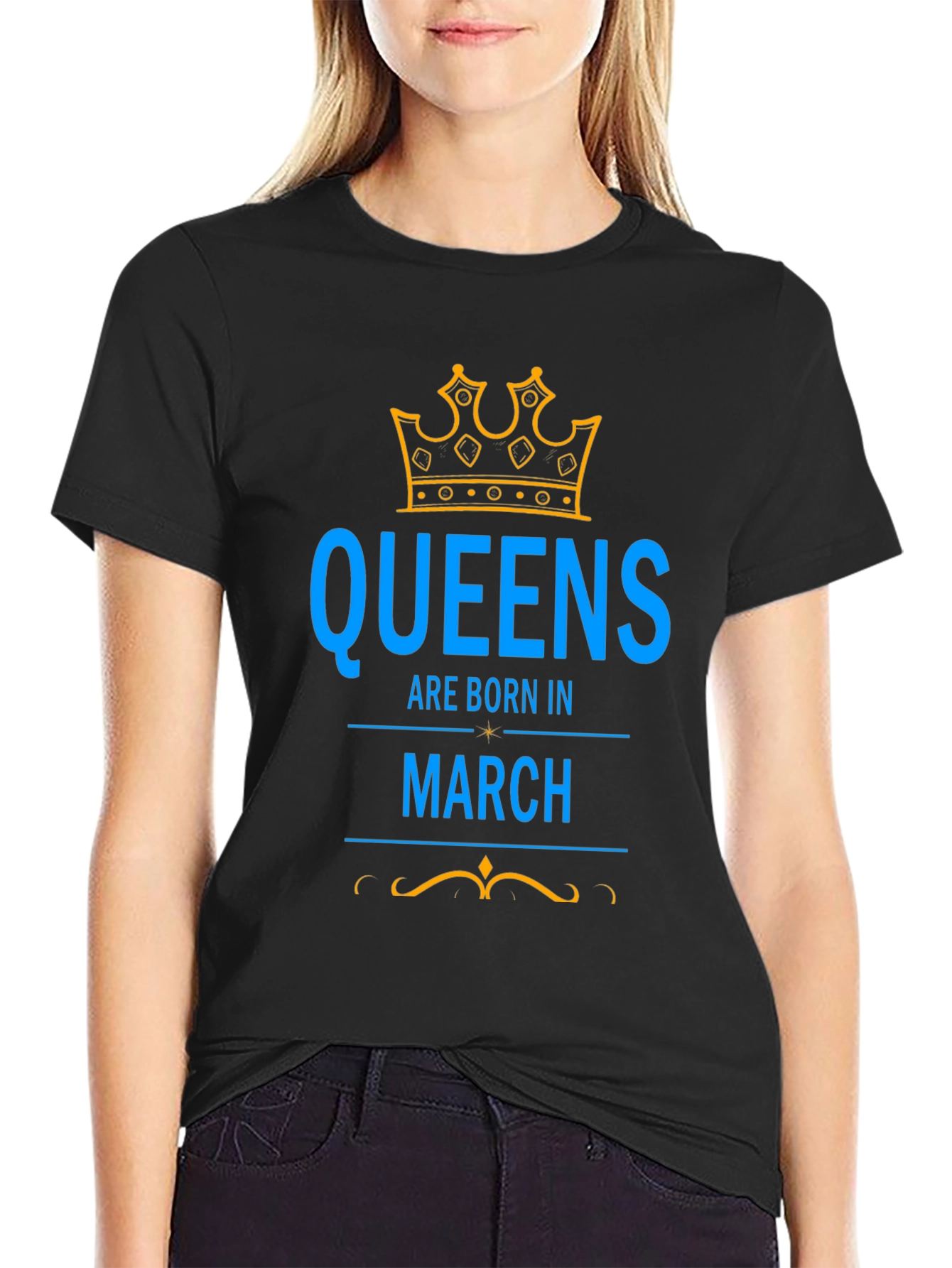 Queens Born in March Black Graphic Tee