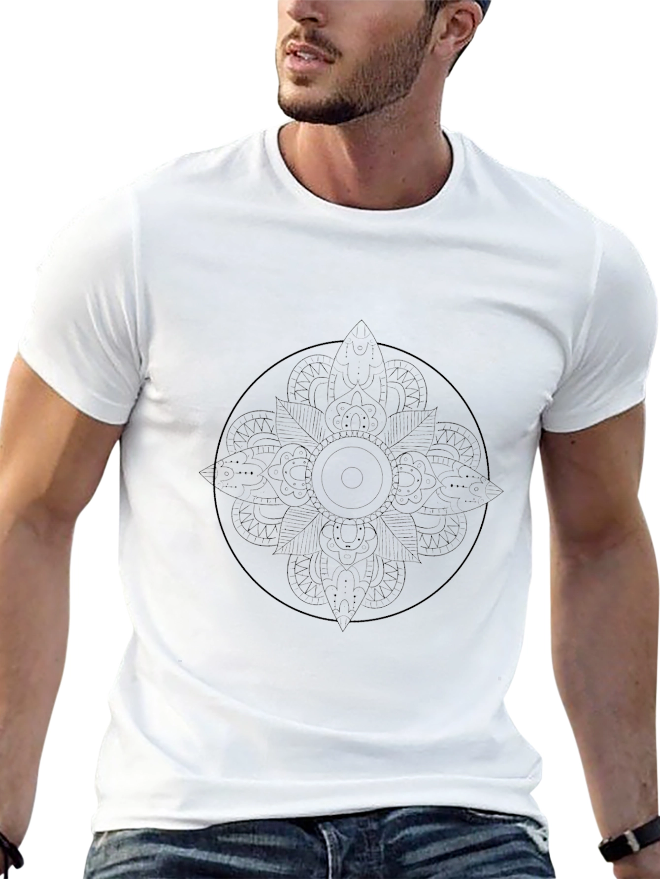 Mens Black Graphic Tee - Mandala Design