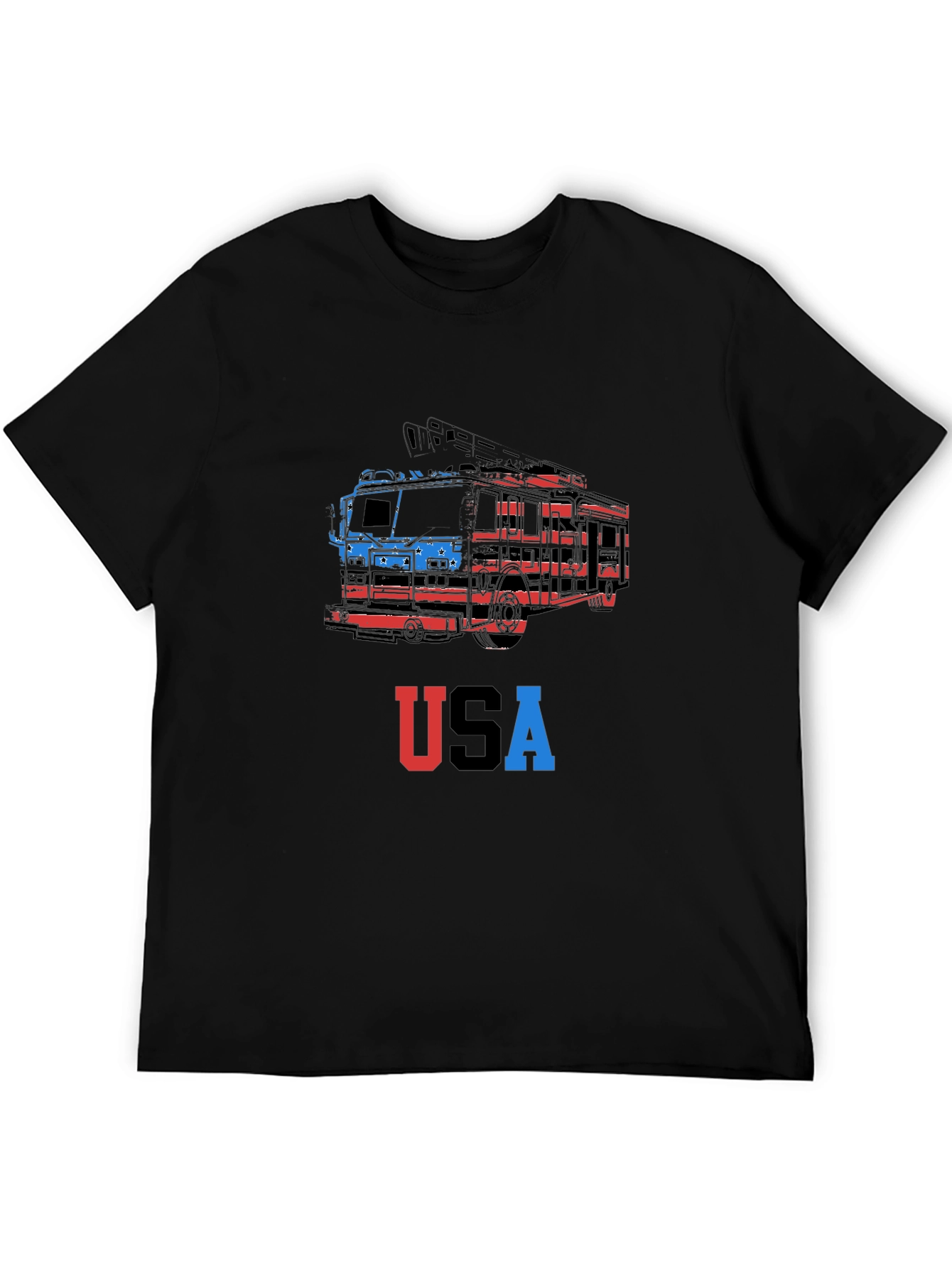 USA Firetruck Graphic Tee - Patriotic Style