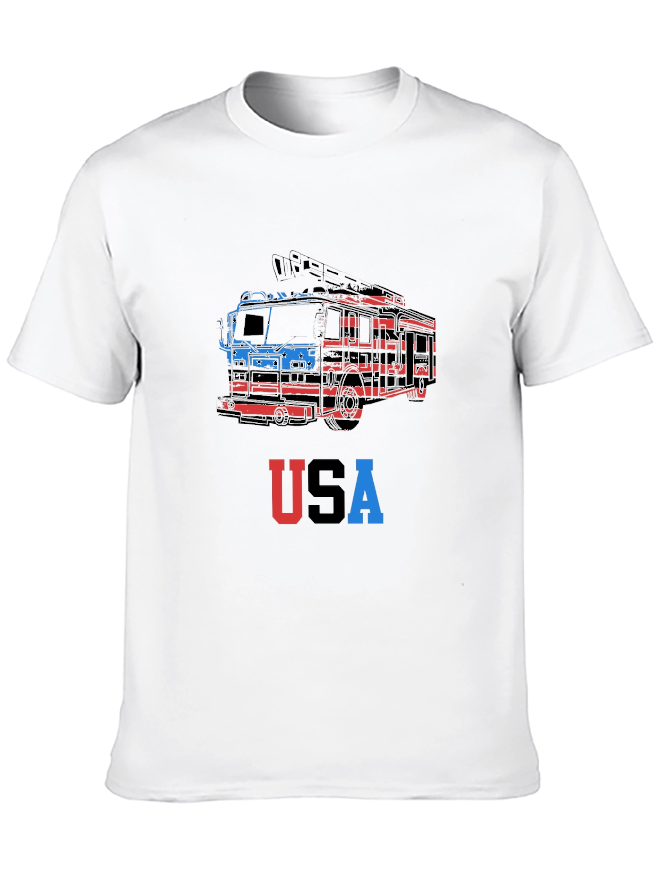 USA Firetruck Graphic Tee - Patriotic Style