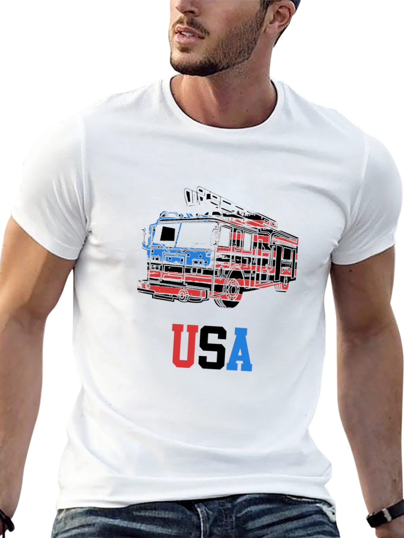 USA Firetruck Graphic Tee - Patriotic Style