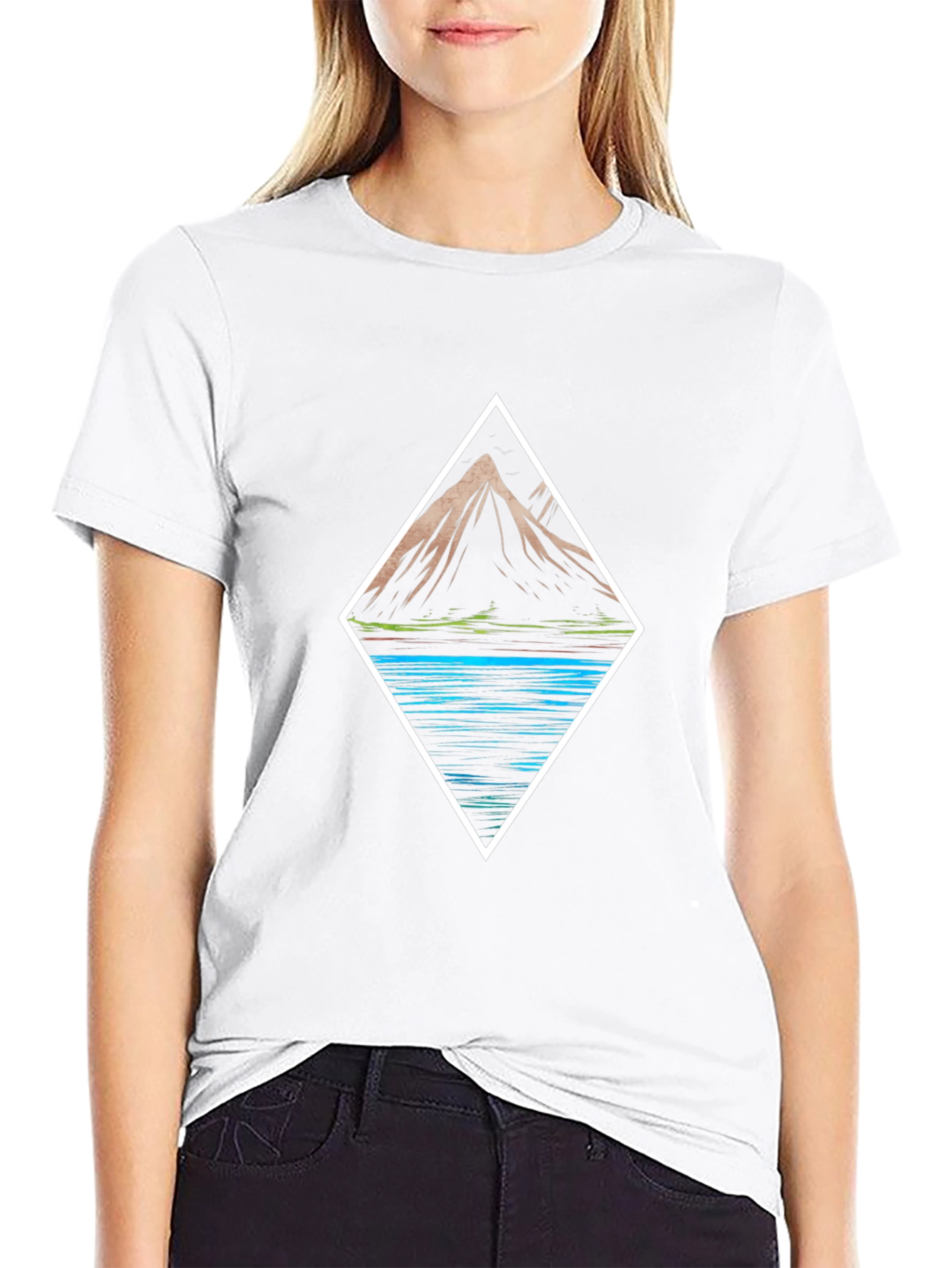 Mountain & Lake Graphic Tee - Black Cotton T-Shirt