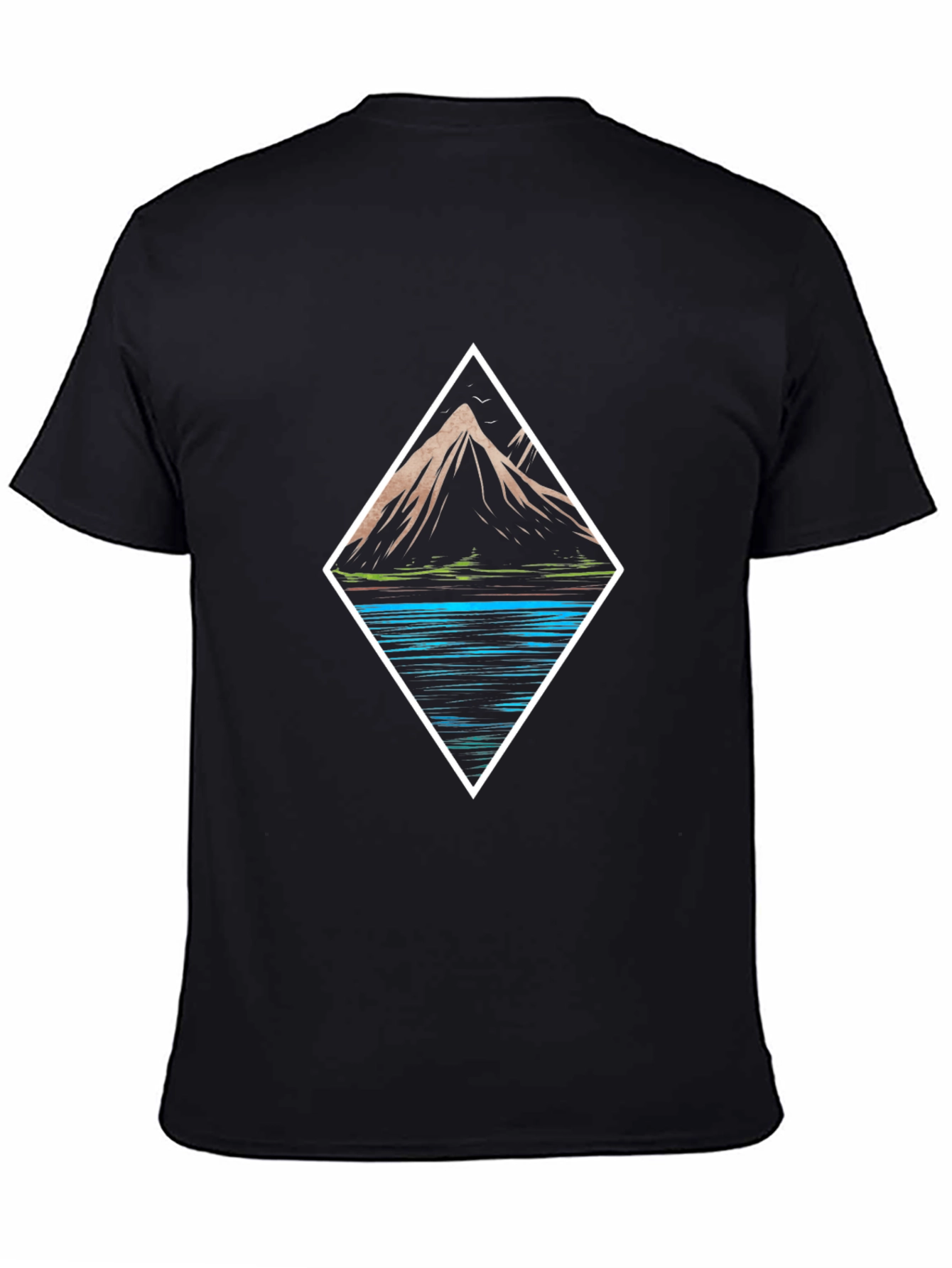 Mountain & Lake Graphic Tee - Black Cotton T-Shirt