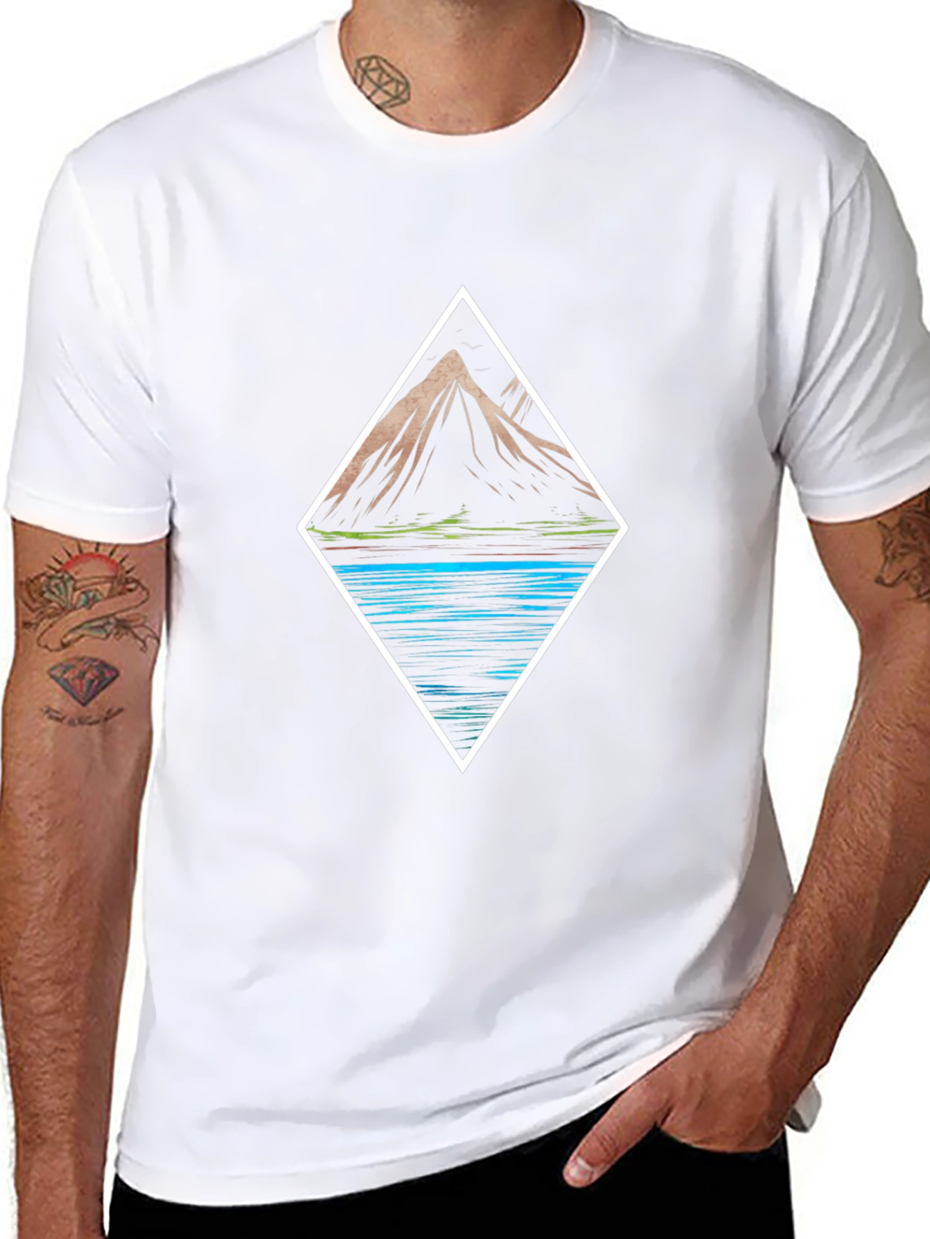 Mountain & Lake Graphic Tee - Black Cotton T-Shirt