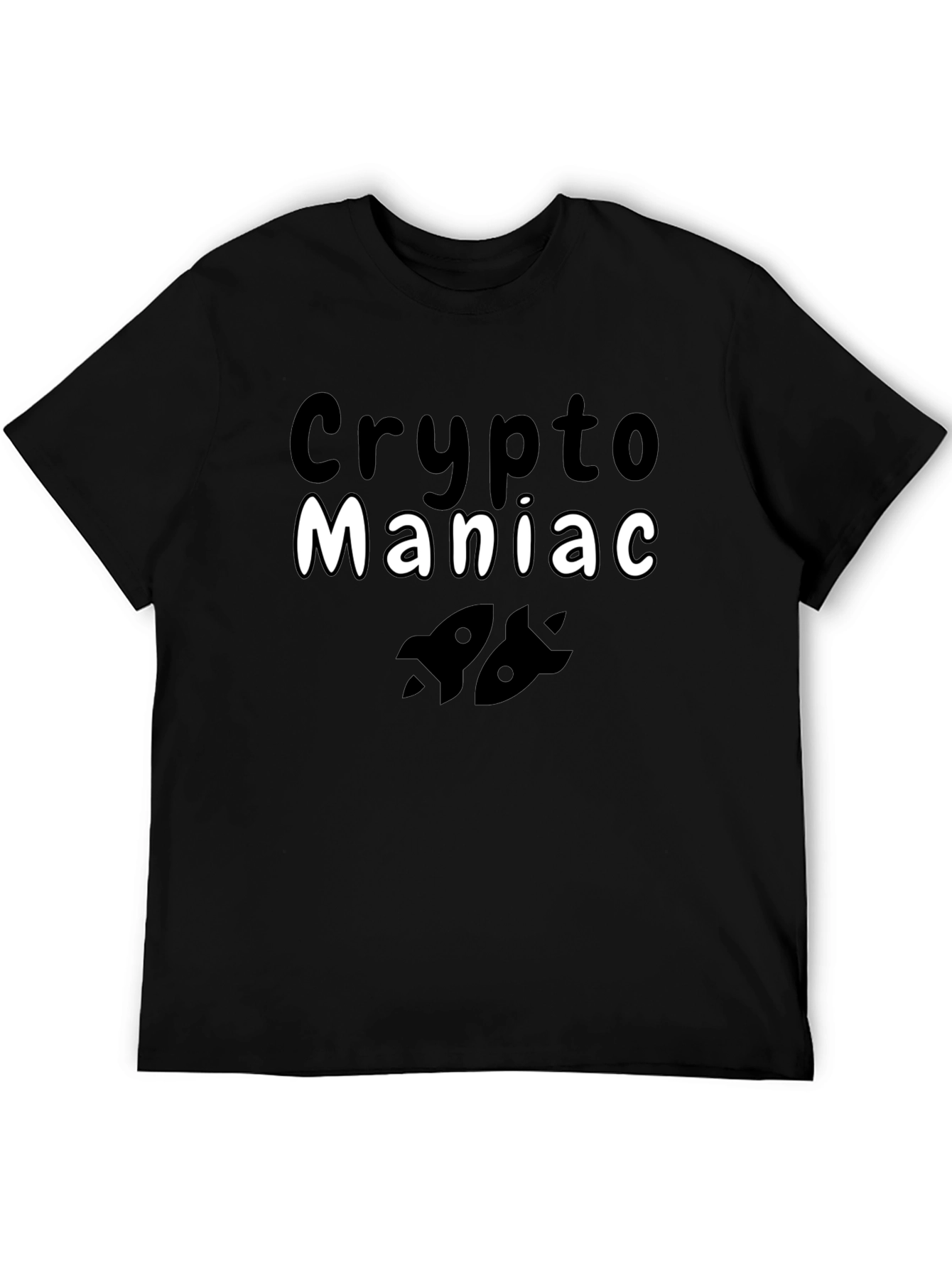 Crypto Maniac T-Shirt - Black Cotton Blend Rocket Design