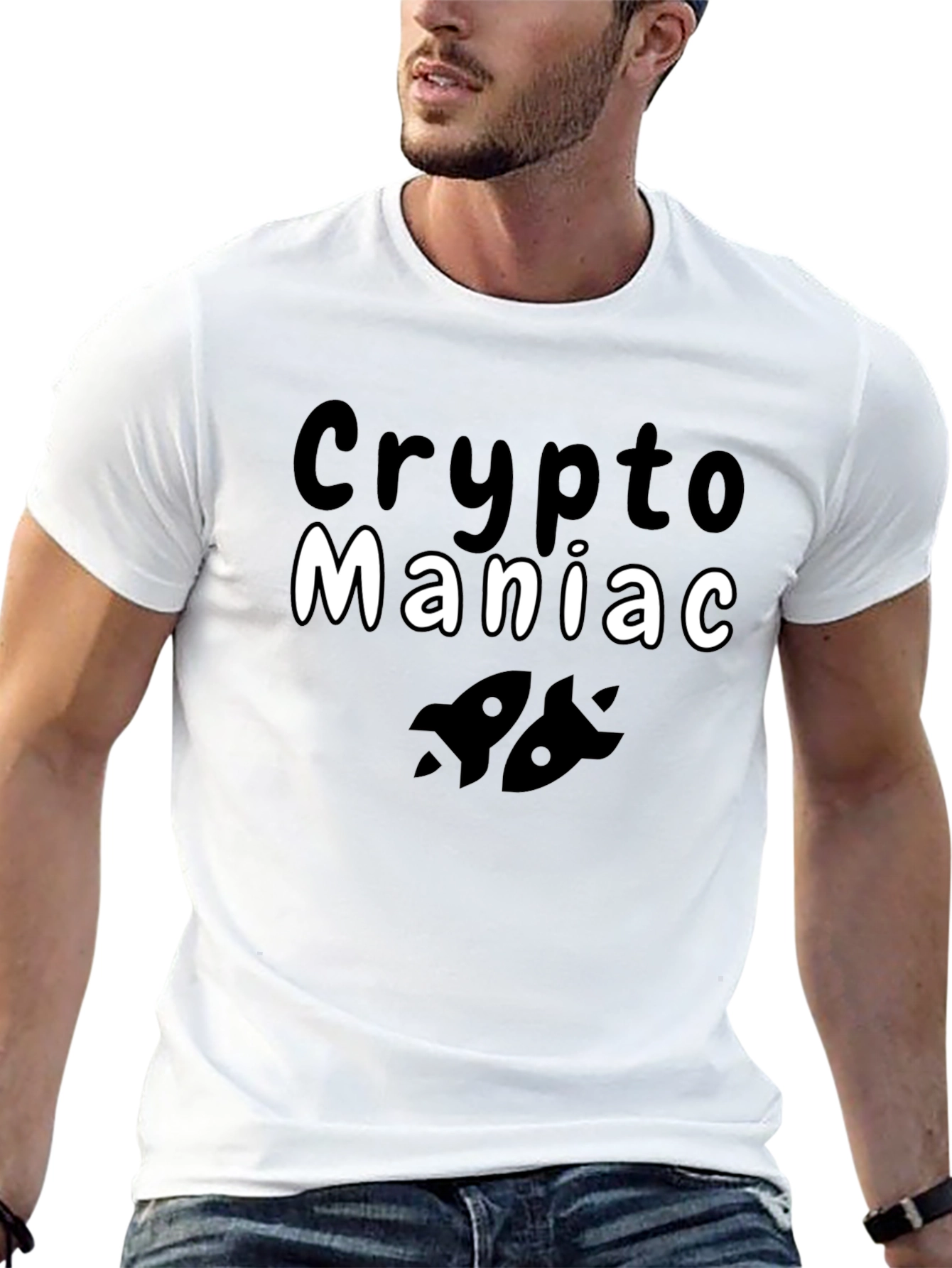 Crypto Maniac T-Shirt - Black Cotton Blend Rocket Design