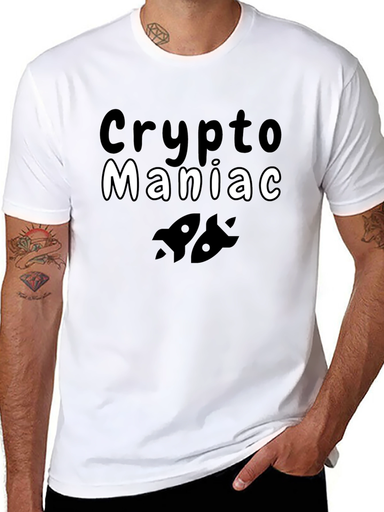 Crypto Maniac T-Shirt - Black Cotton Blend Rocket Design
