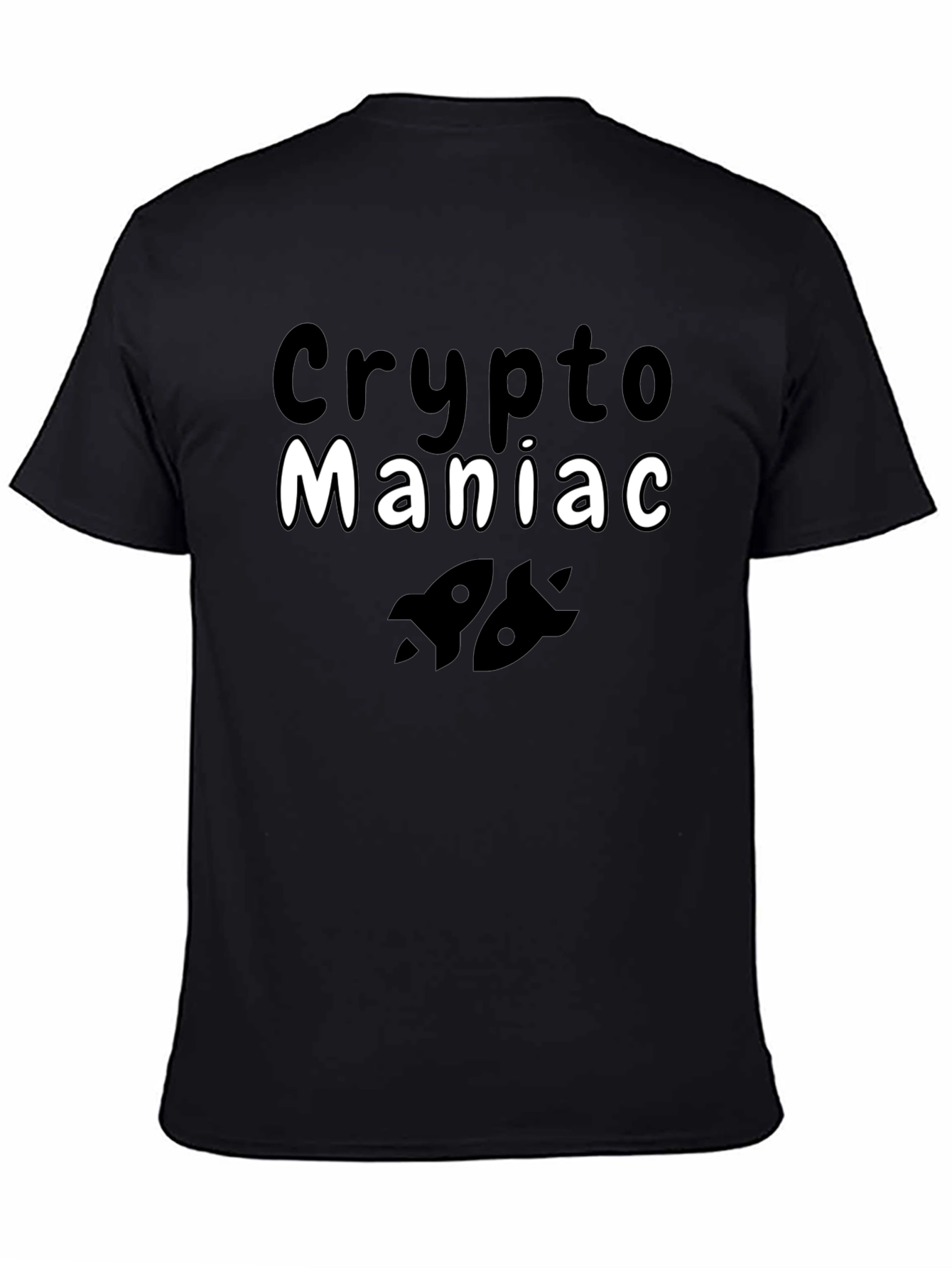 Crypto Maniac T-Shirt - Black Cotton Blend Rocket Design