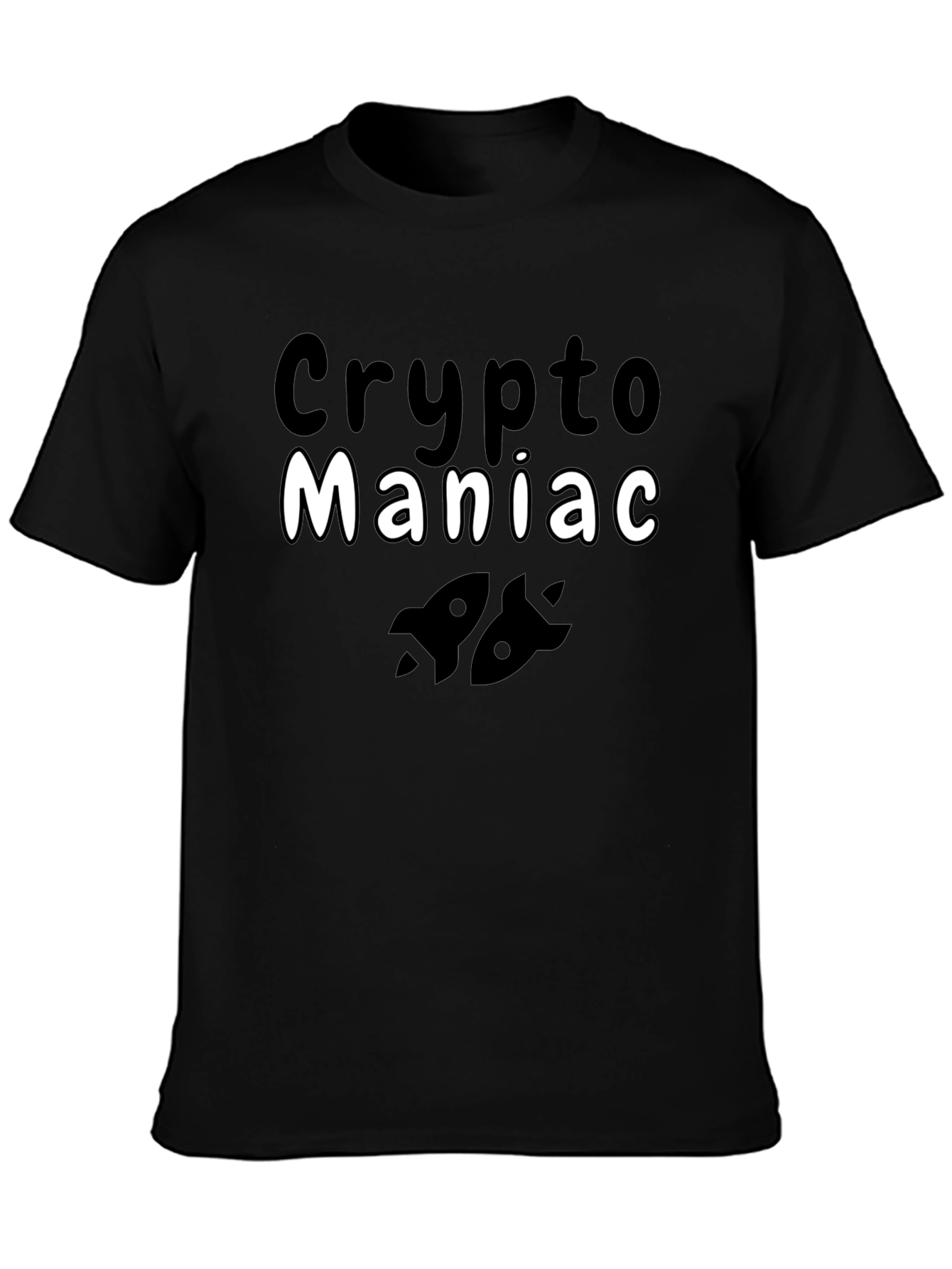 Crypto Maniac T-Shirt - Black Cotton Blend Rocket Design