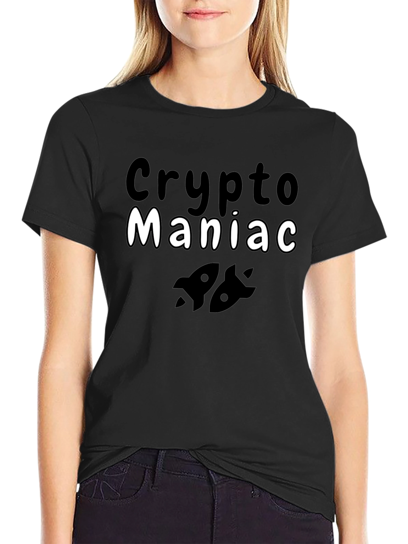 Crypto Maniac T-Shirt - Black Cotton Blend Rocket Design