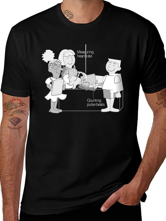 Cartoon Health Check T-Shirt - Black Cotton Tee