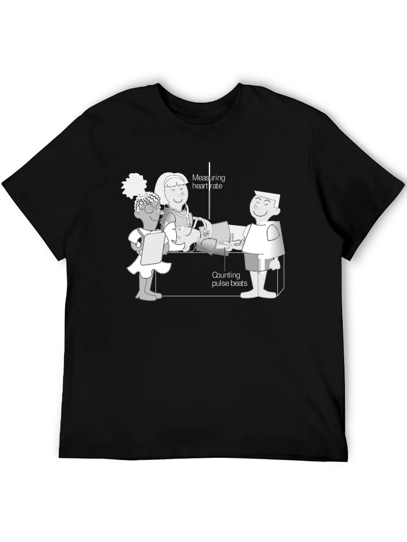 Cartoon Health Check T-Shirt - Black Cotton Tee