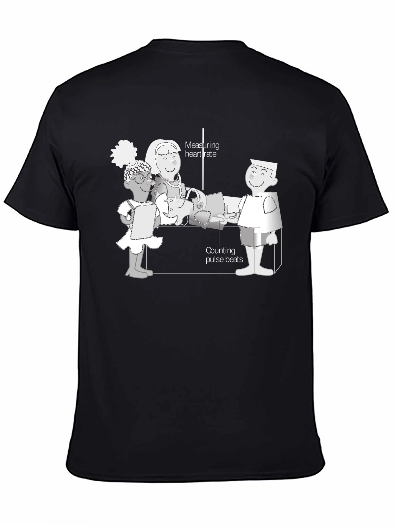 Cartoon Health Check T-Shirt - Black Cotton Tee