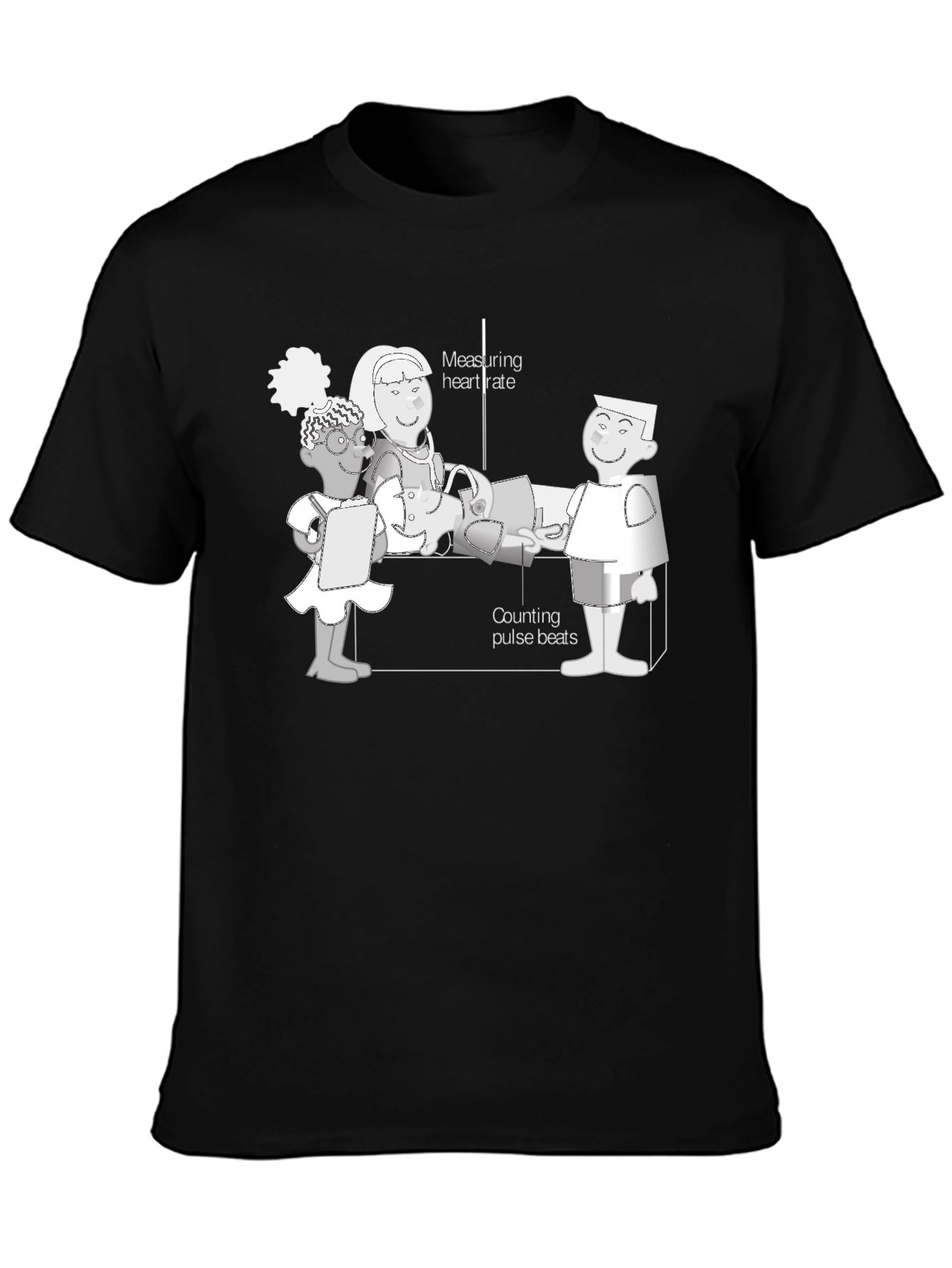 Cartoon Health Check T-Shirt - Black Cotton Tee