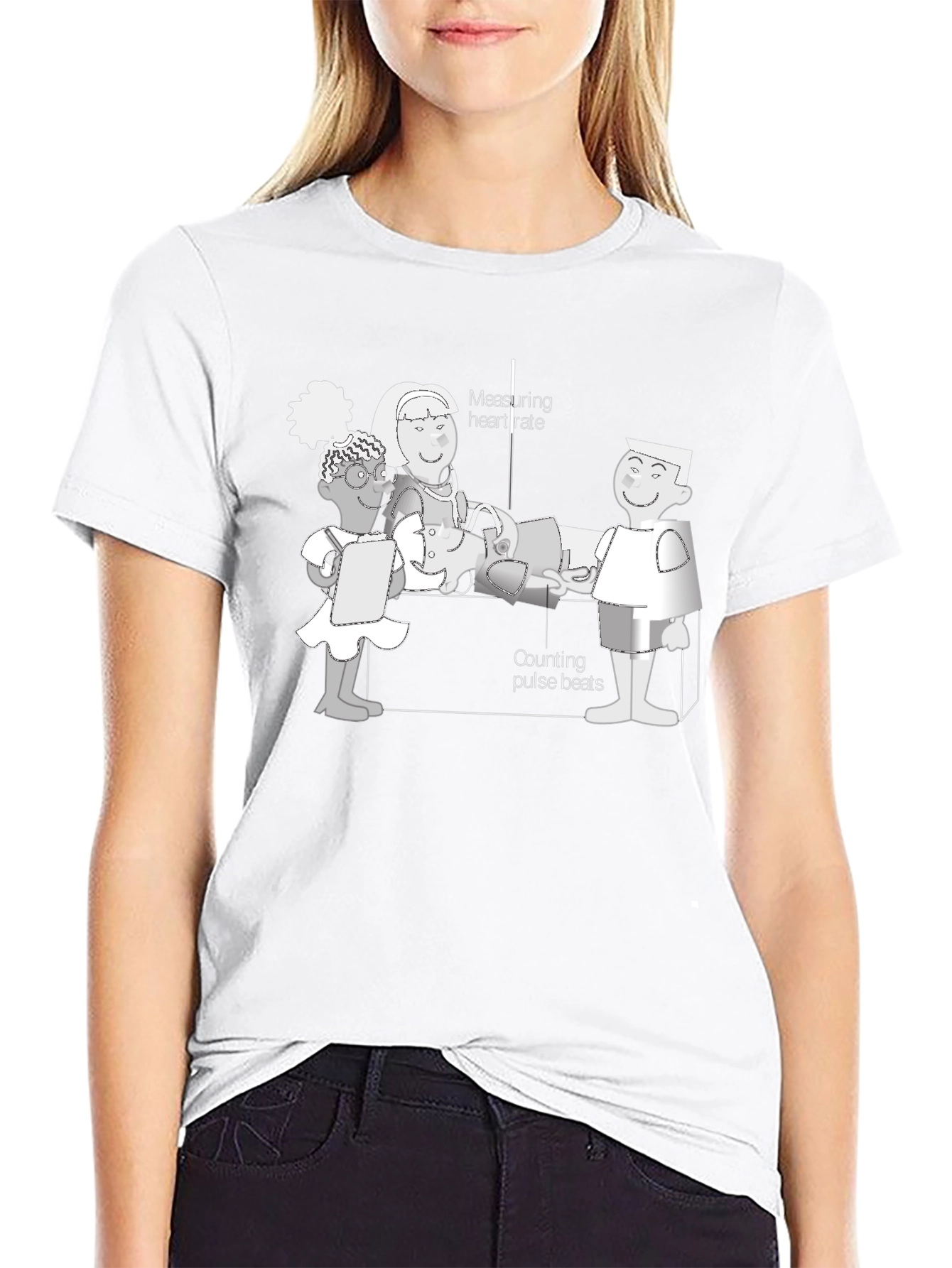 Cartoon Health Check T-Shirt - Black Cotton Tee