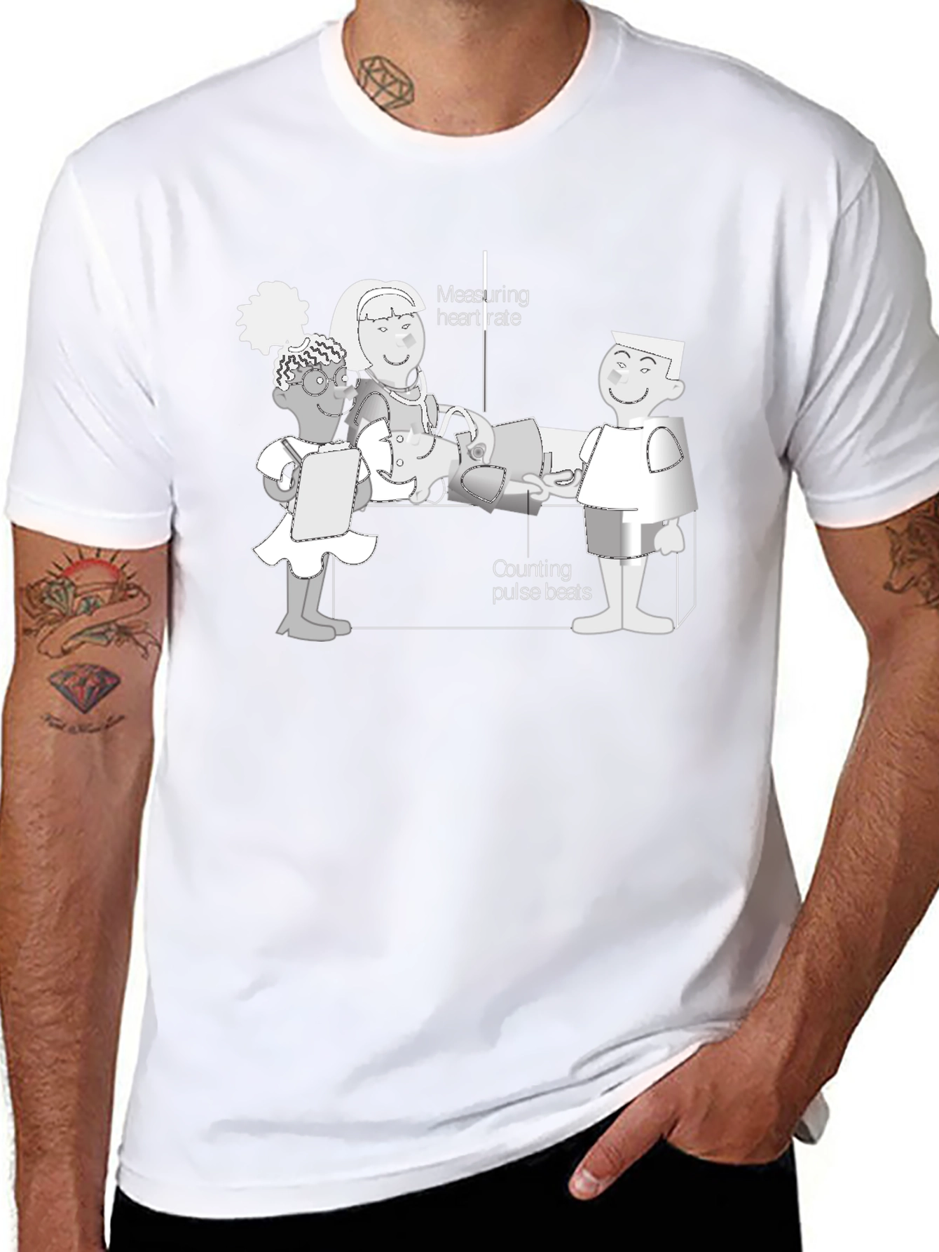 Cartoon Health Check T-Shirt - Black Cotton Tee