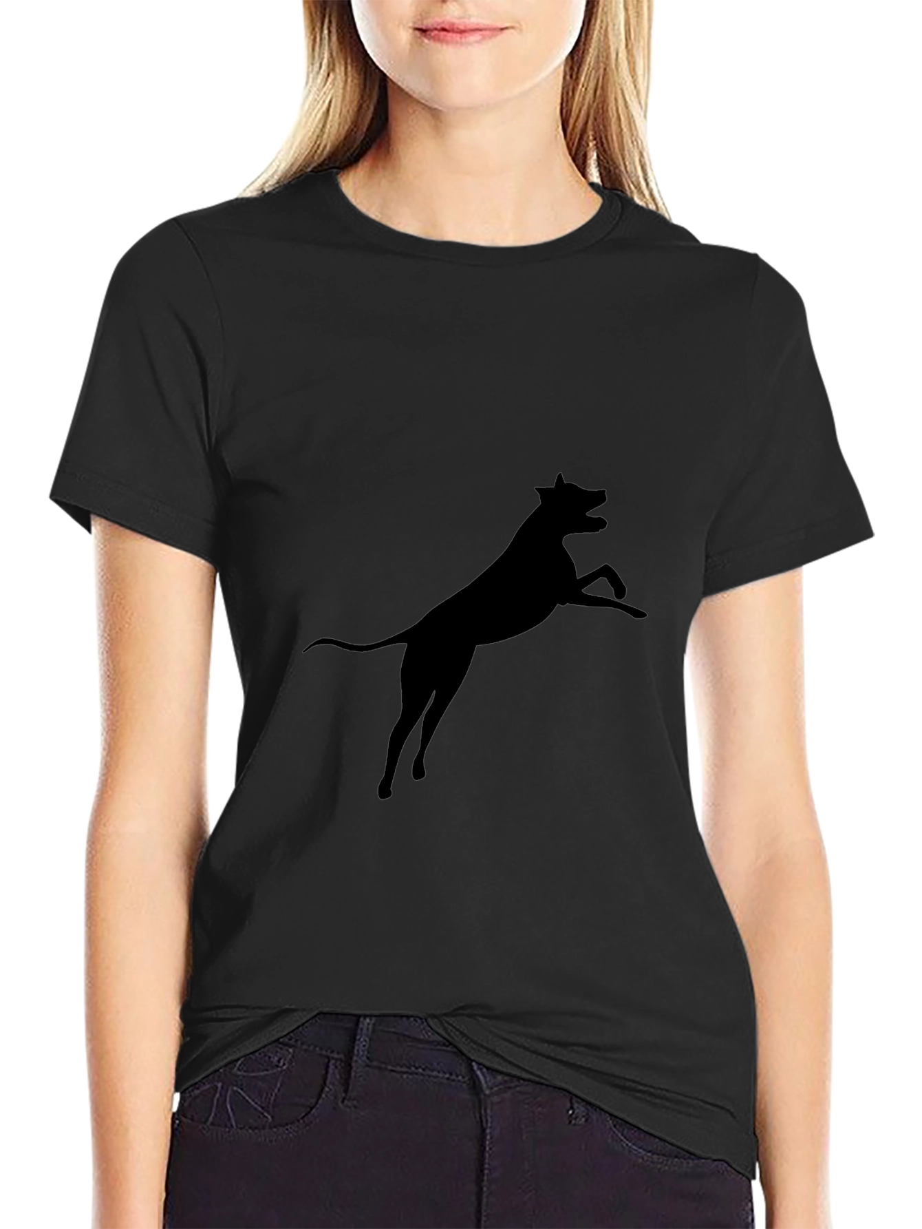 Black Dog Silhouette Graphic Tee - Casual Cotton T-Shirt