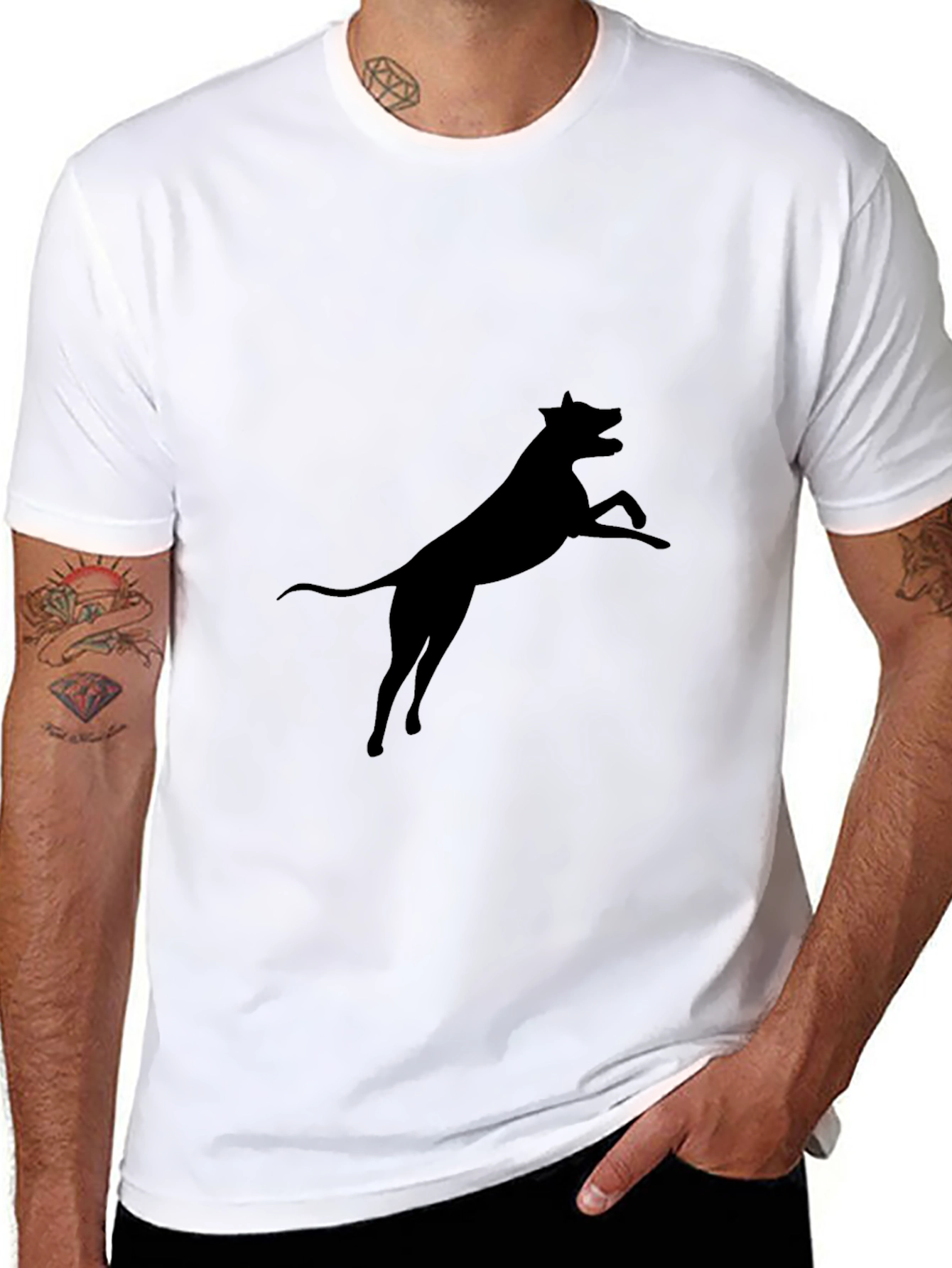 Black Dog Silhouette Graphic Tee - Casual Cotton T-Shirt