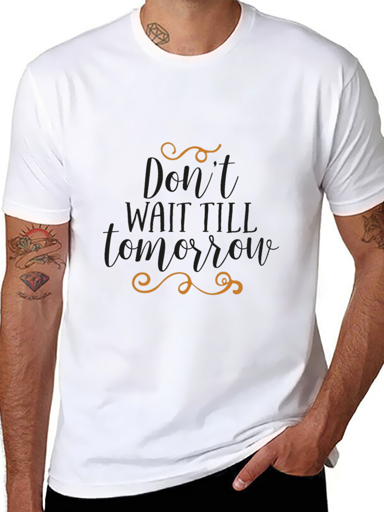 Inspirational Mens Black Graphic Tee - Dont Wait