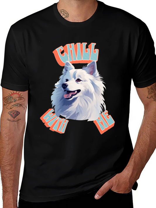 Chill With Me Dog Graphic Tee - Black Cotton T-Shirt