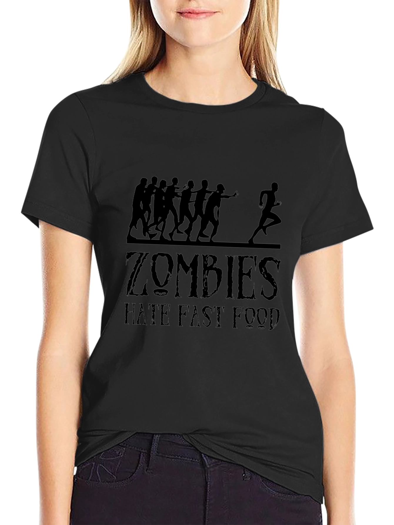 Zombies Hate Fast Food Black Graphic Tee