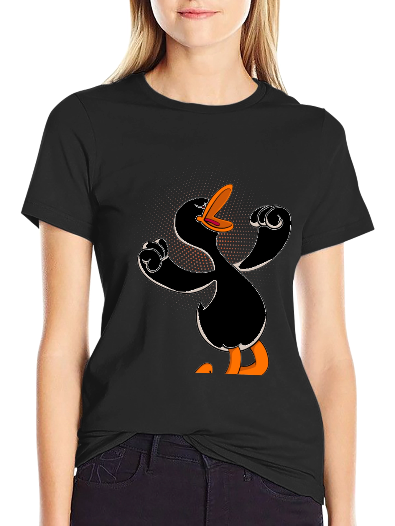 Cartoon Duck Black T-Shirt