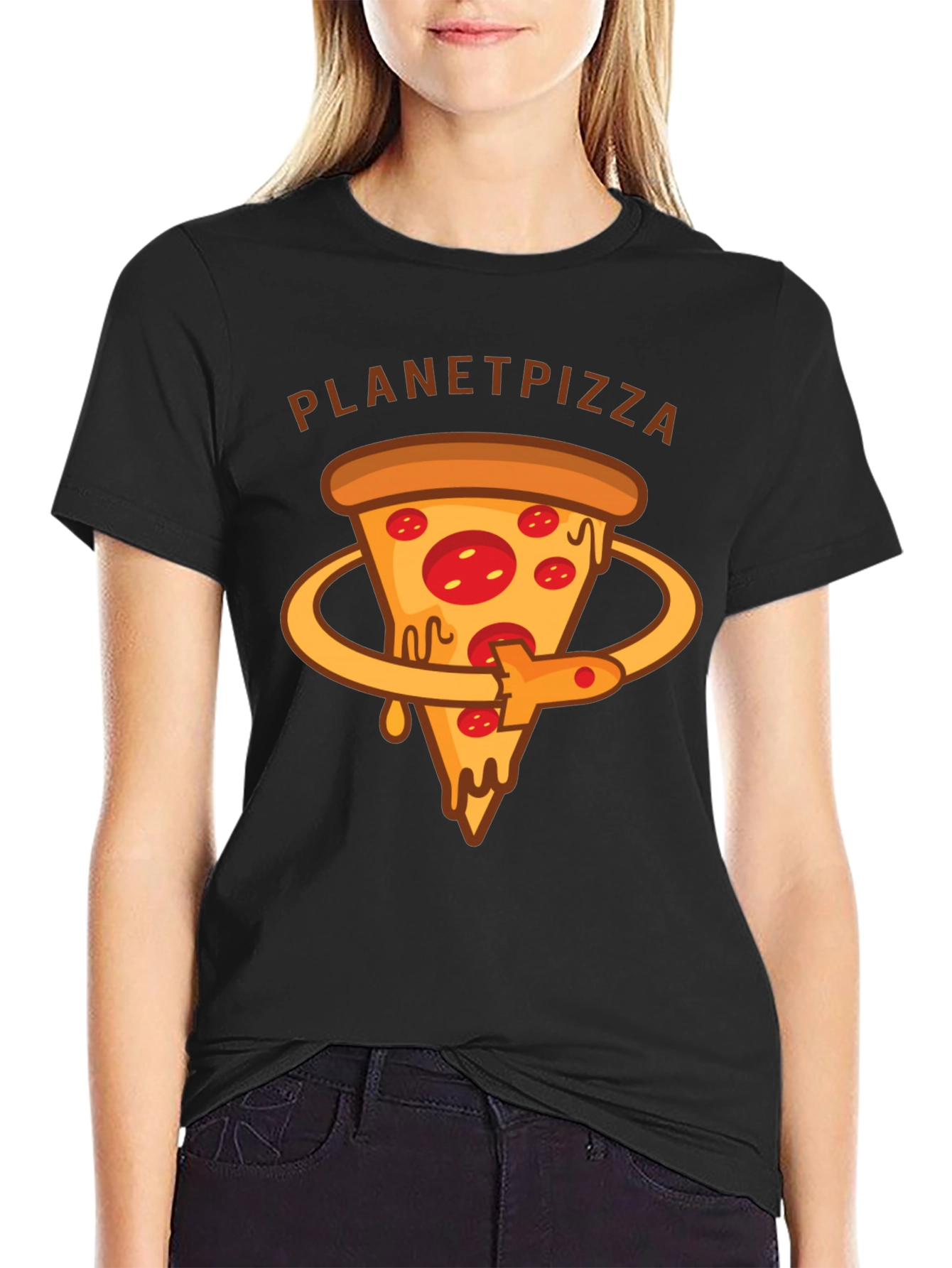 Planet Pizza Graphic T-Shirt - Casual Black Tee