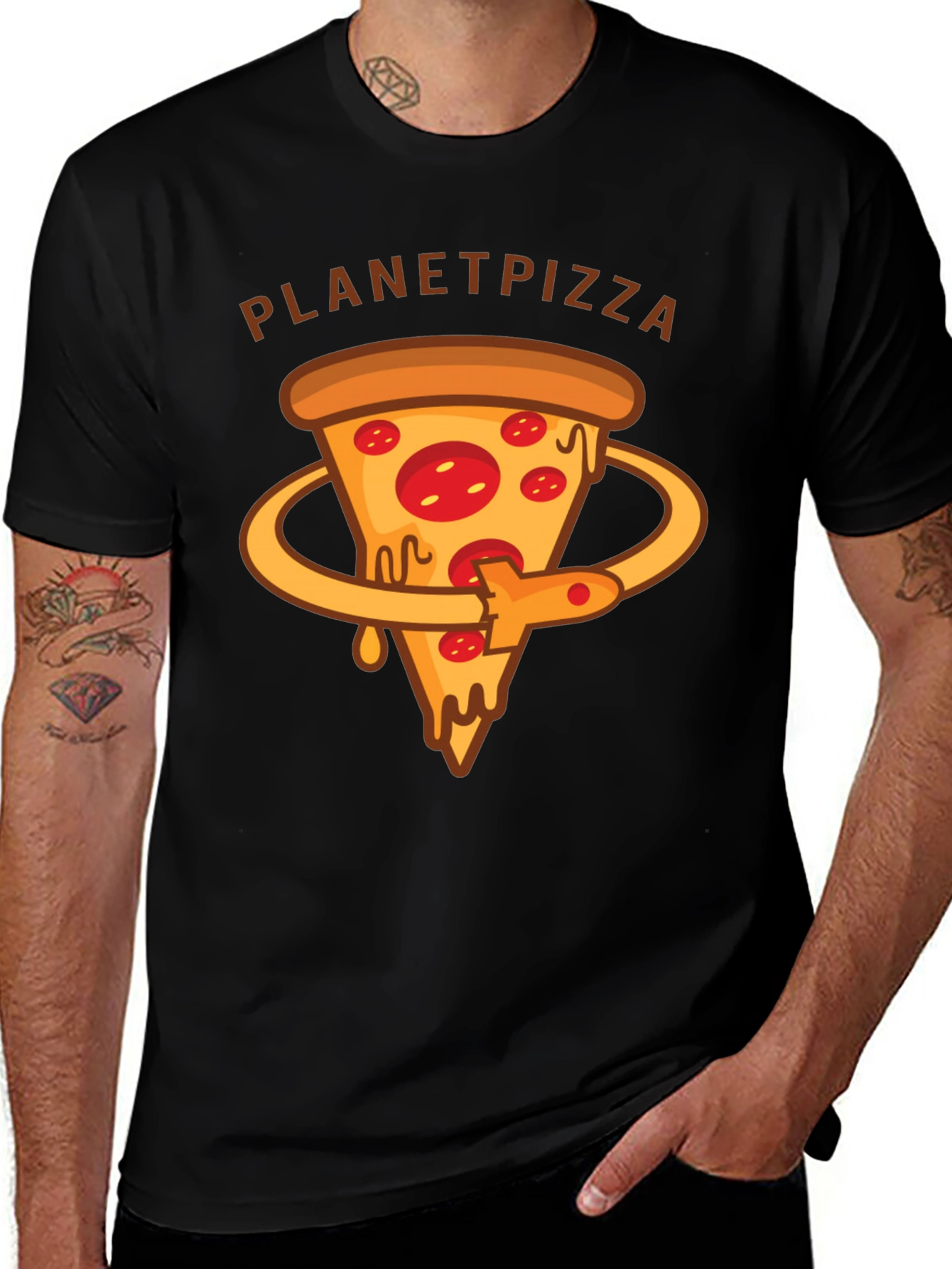 Planet Pizza Graphic T-Shirt - Casual Black Tee