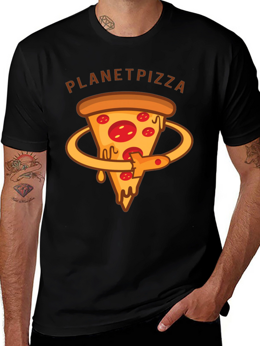 Planet Pizza Graphic T-Shirt - Casual Black Tee