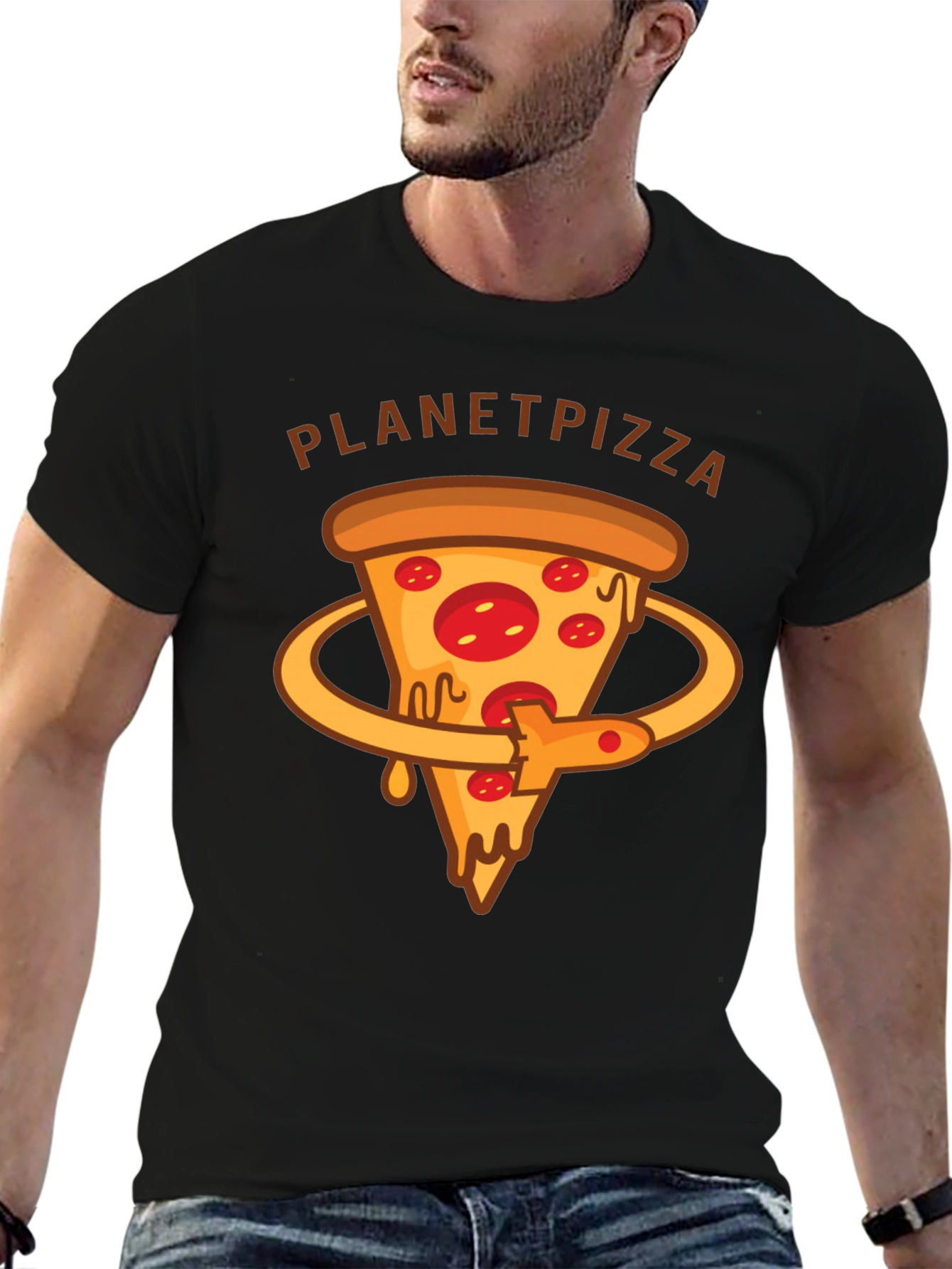 Planet Pizza Graphic T-Shirt - Casual Black Tee