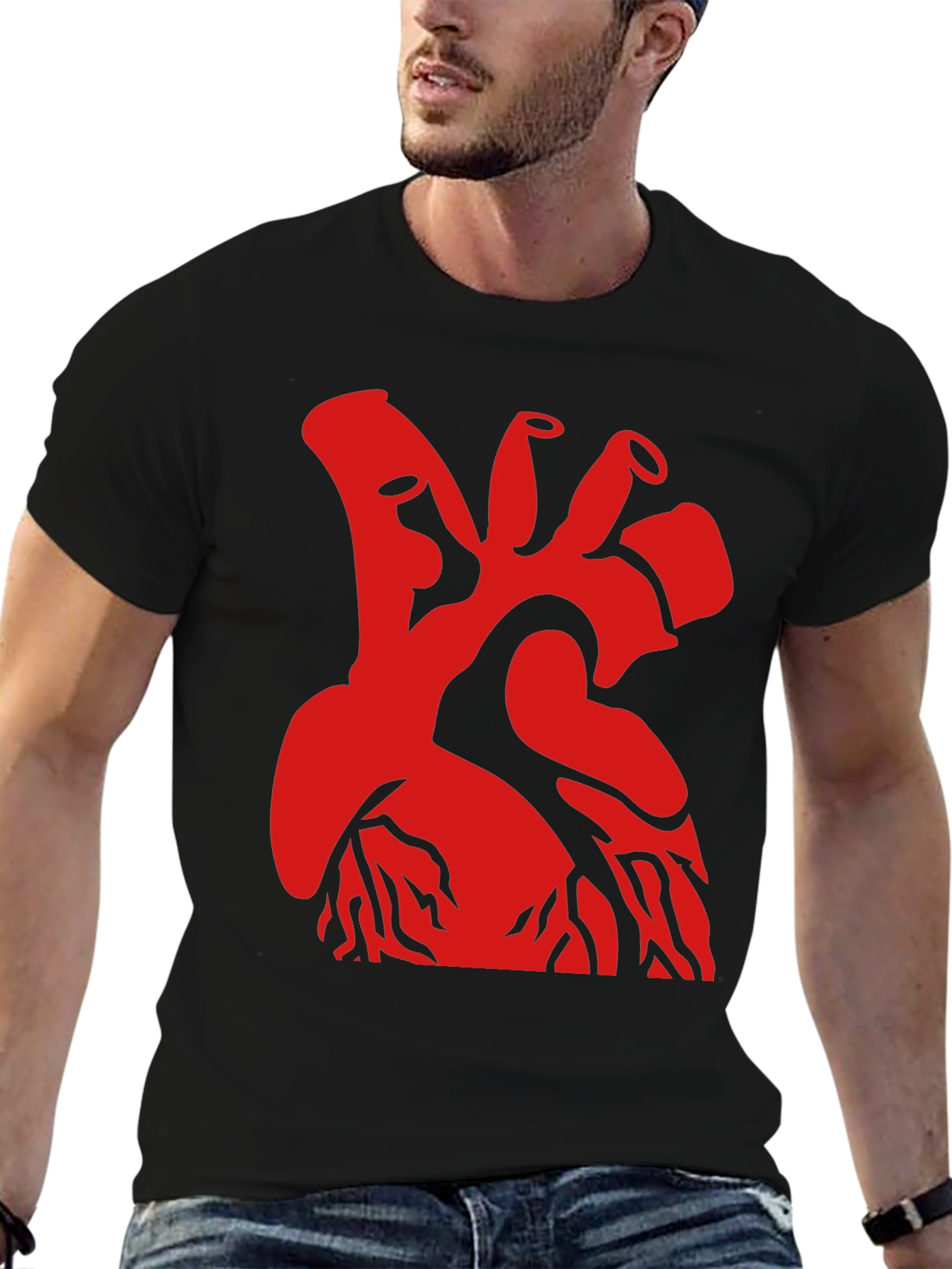 Red Heart Graphic Black T-Shirt
