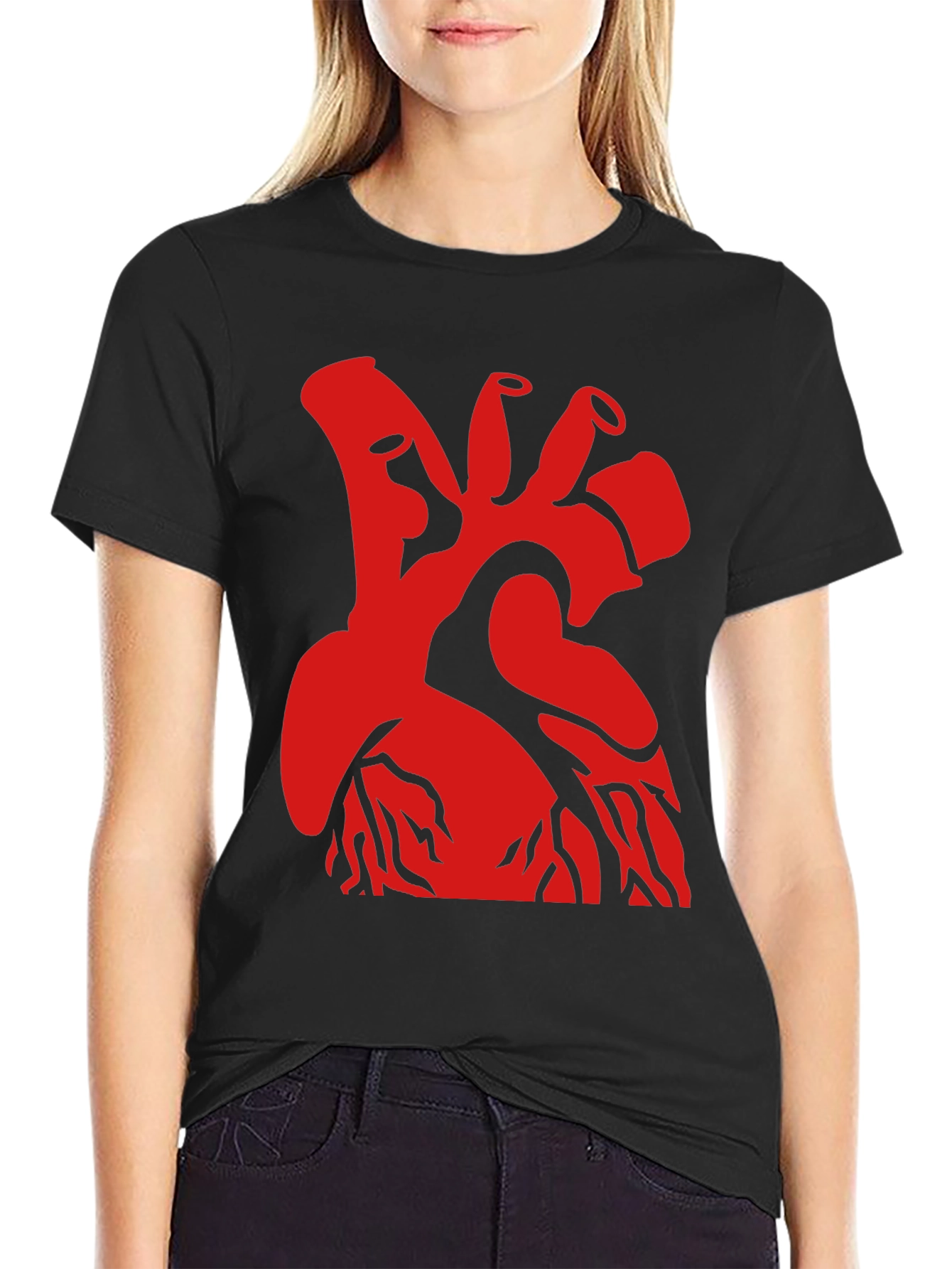 Red Heart Graphic Black T-Shirt