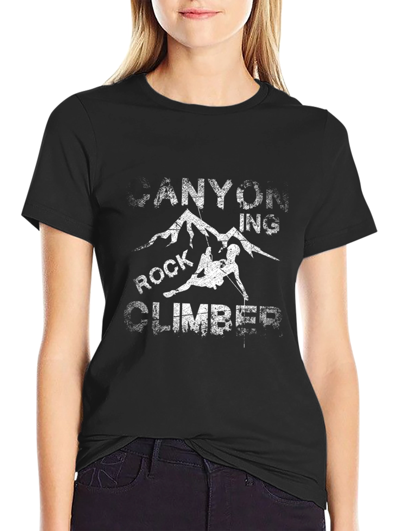 Rock Climbing Canyon T-Shirt Black Cotton Casual