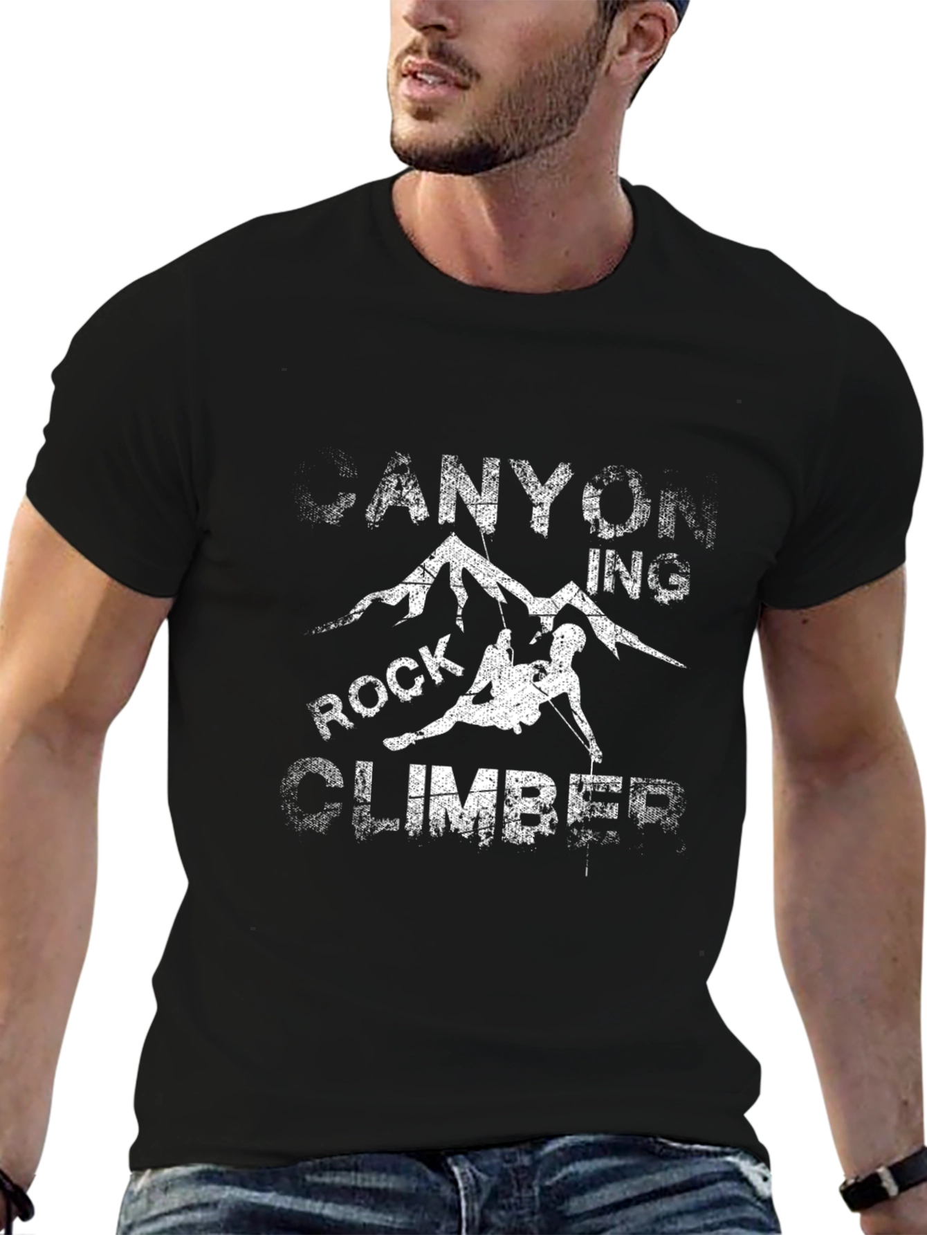 Rock Climbing Canyon T-Shirt Black Cotton Casual
