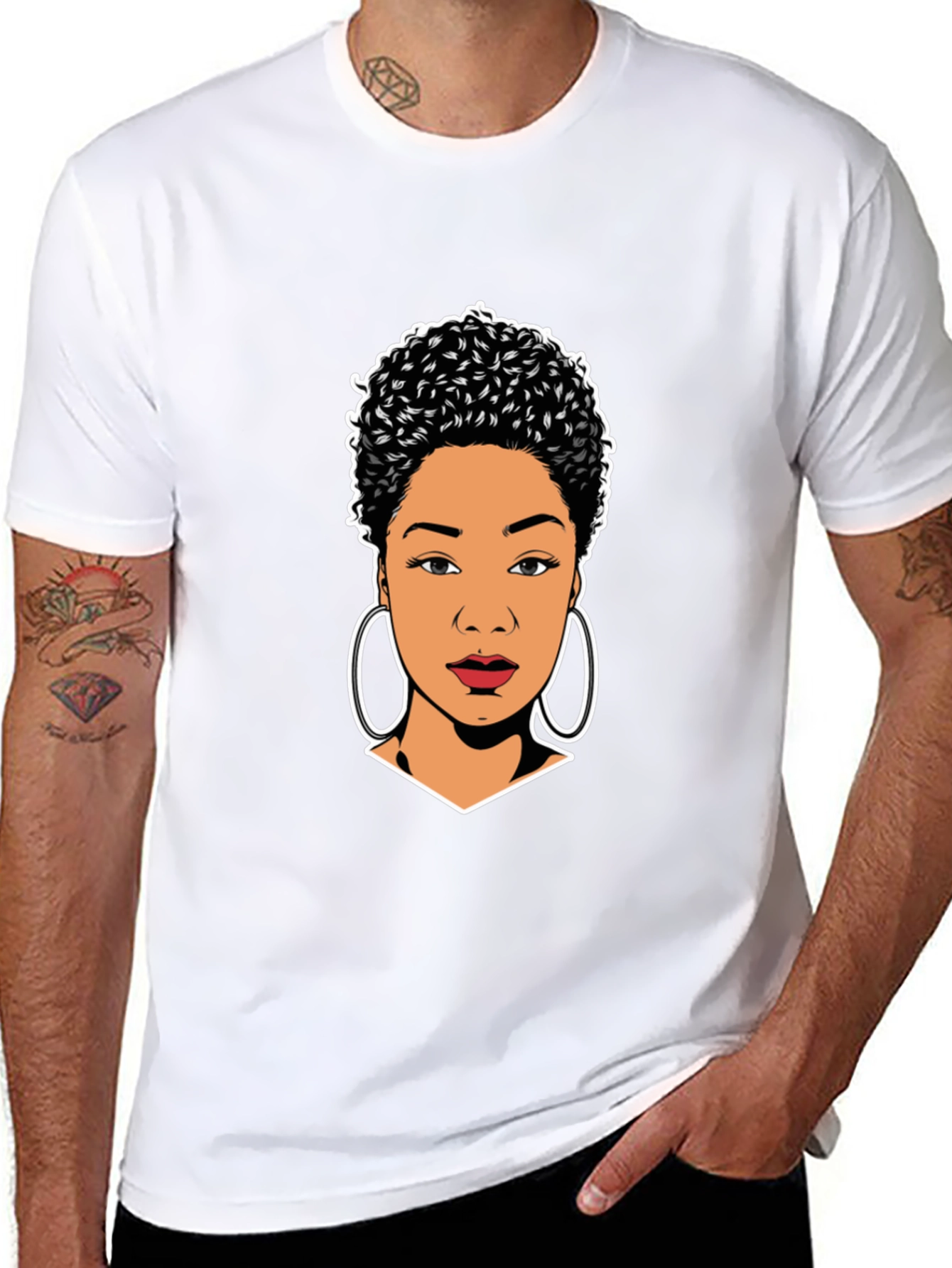 Stylish Black T-Shirt with Woman Portrait Graphic