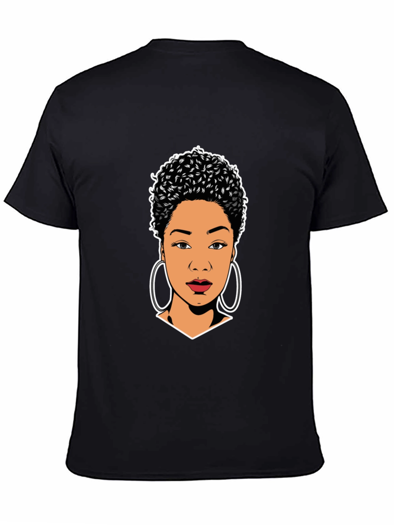 Stylish Black T-Shirt with Woman Portrait Graphic