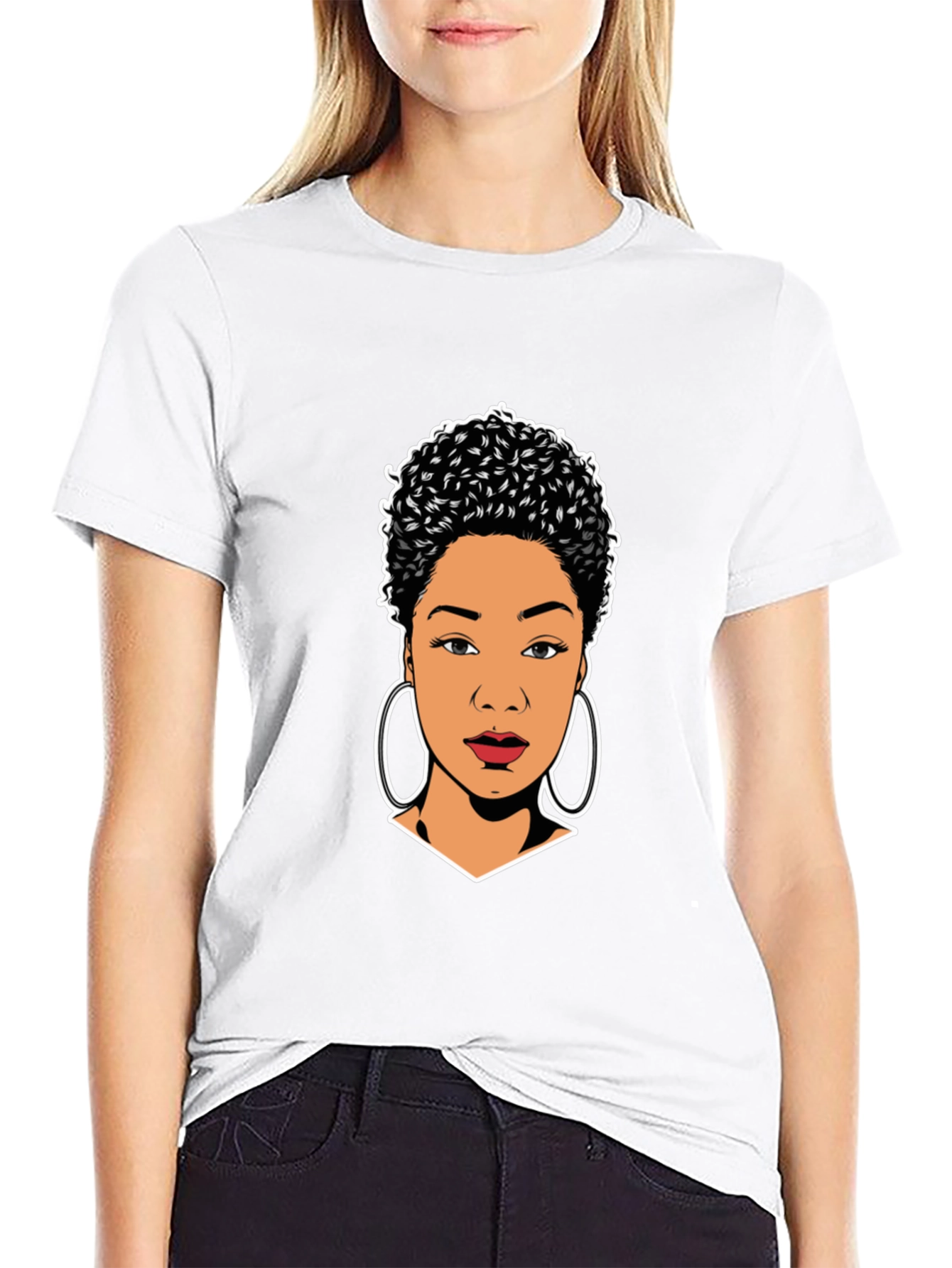 Stylish Black T-Shirt with Woman Portrait Graphic
