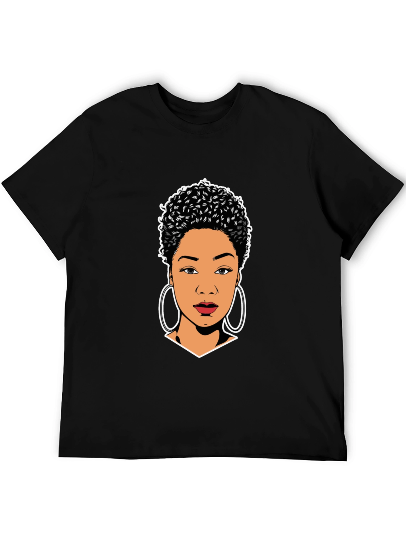 Stylish Black T-Shirt with Woman Portrait Graphic