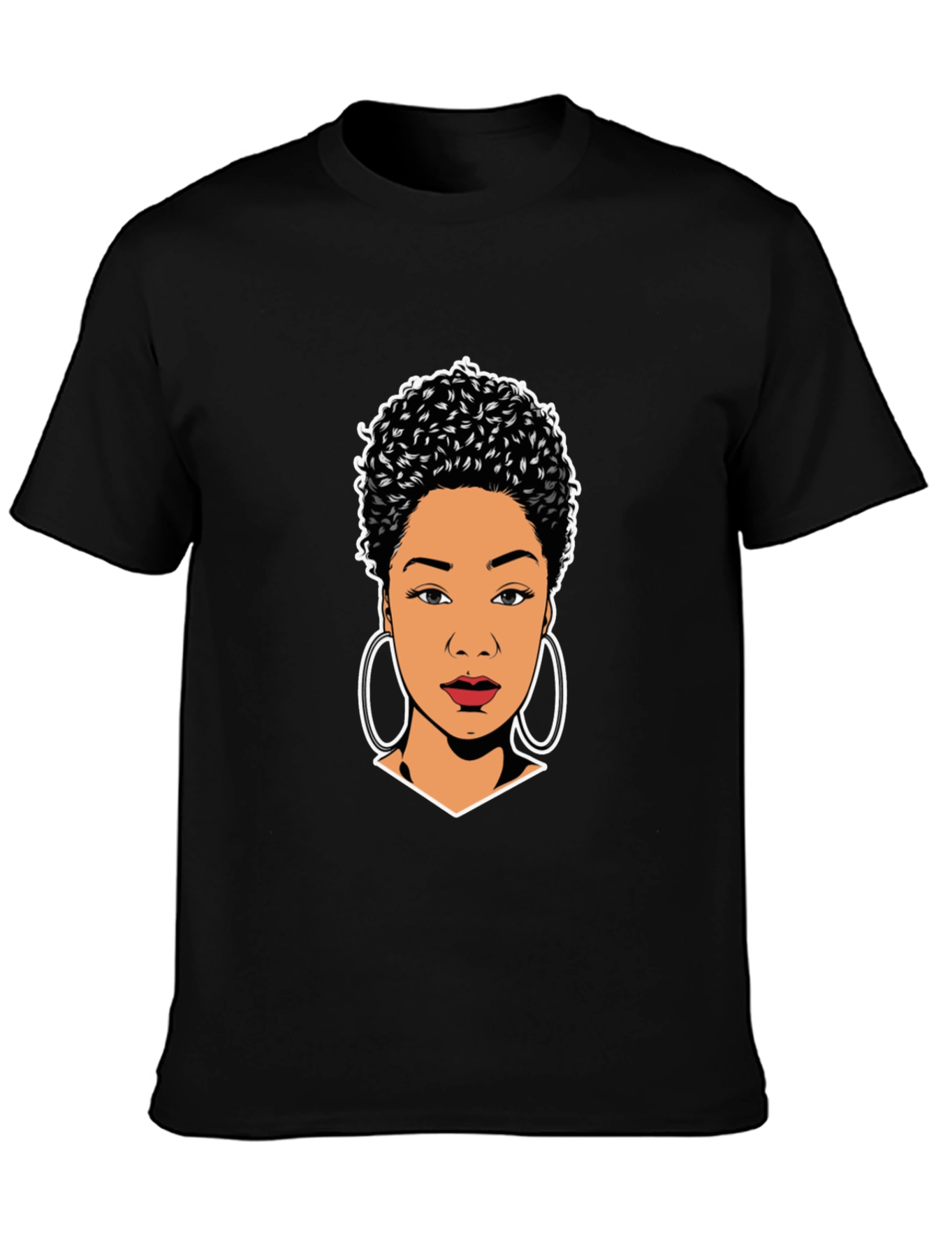 Stylish Black T-Shirt with Woman Portrait Graphic