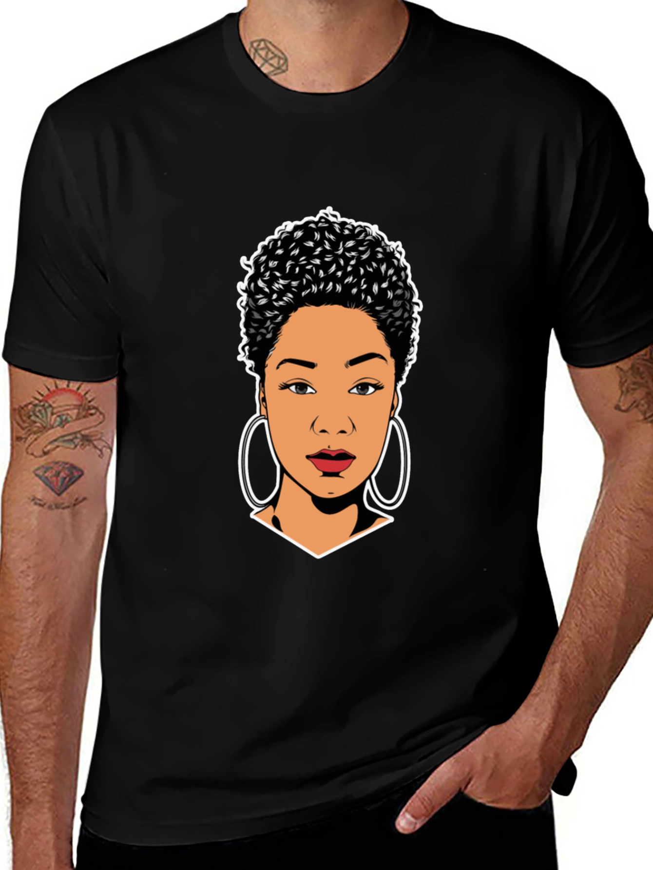 Stylish Black T-Shirt with Woman Portrait Graphic