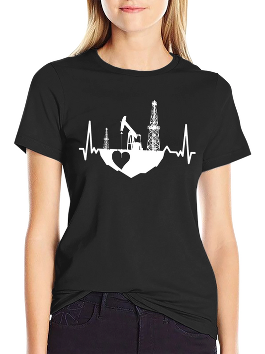 Oil Field Heartbeat T-Shirt - Black