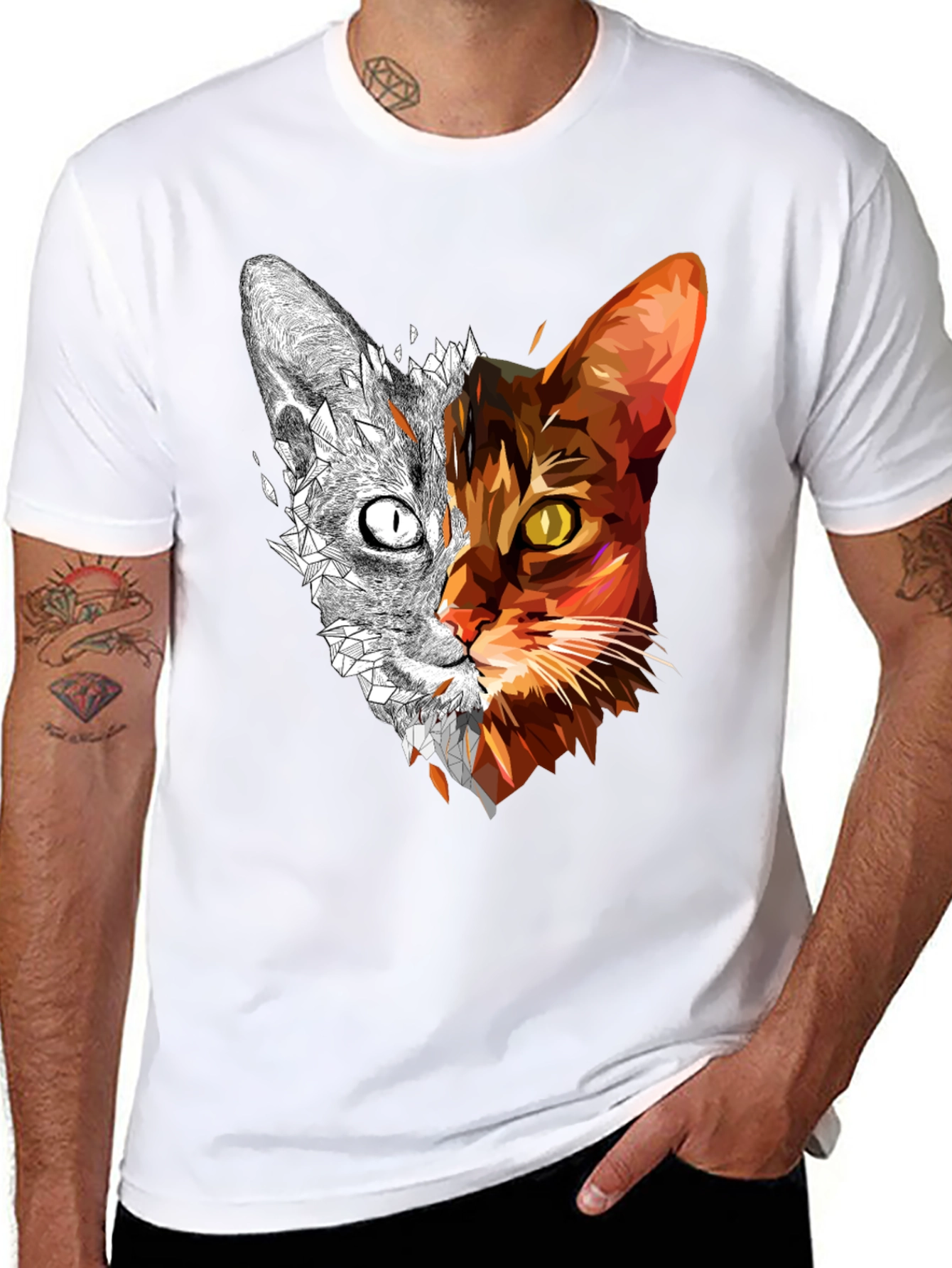 Abstract Geometric Cat Graphic Tee