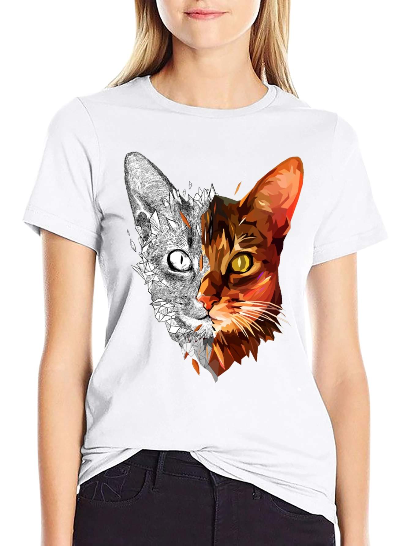 Abstract Geometric Cat Graphic Tee