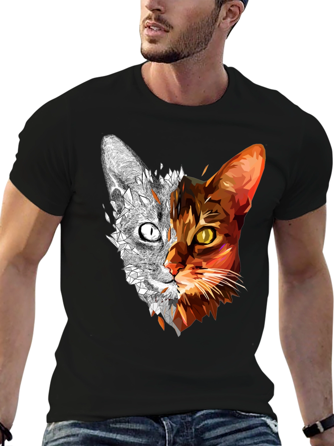 Abstract Geometric Cat Graphic Tee