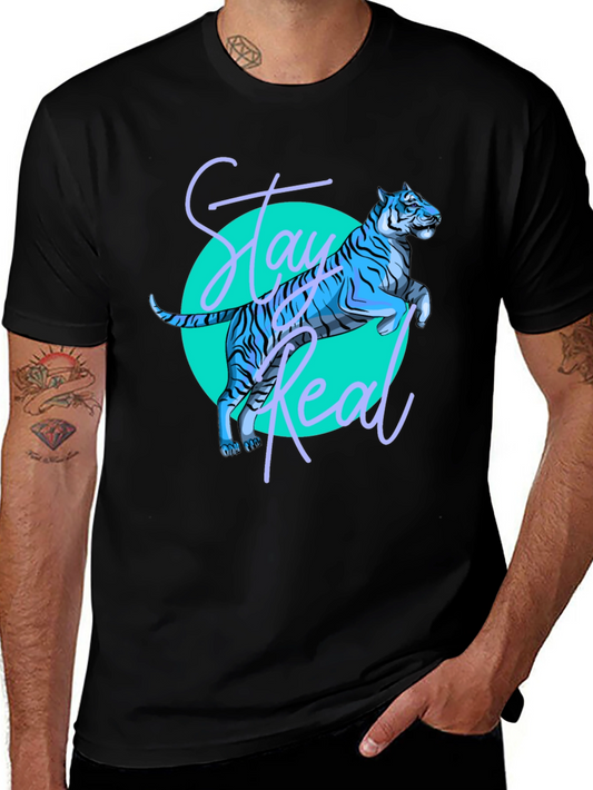 Stay Real Blue Tiger Graphic Tee - Cool Casual Style