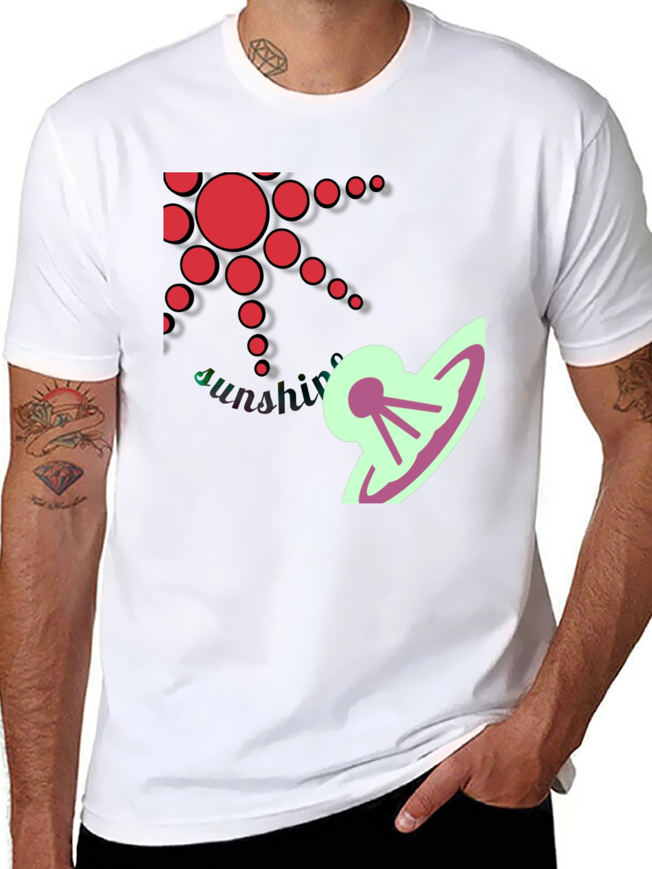 Stylish Black T-Shirt with Sun and UFO Design